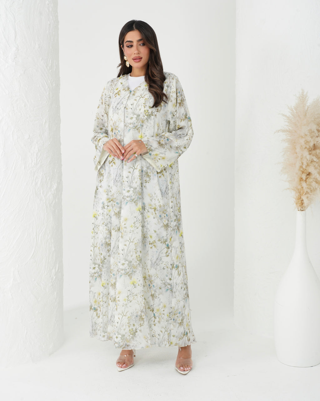 R166 Flower leaf  printed summer wear  Abaya Set