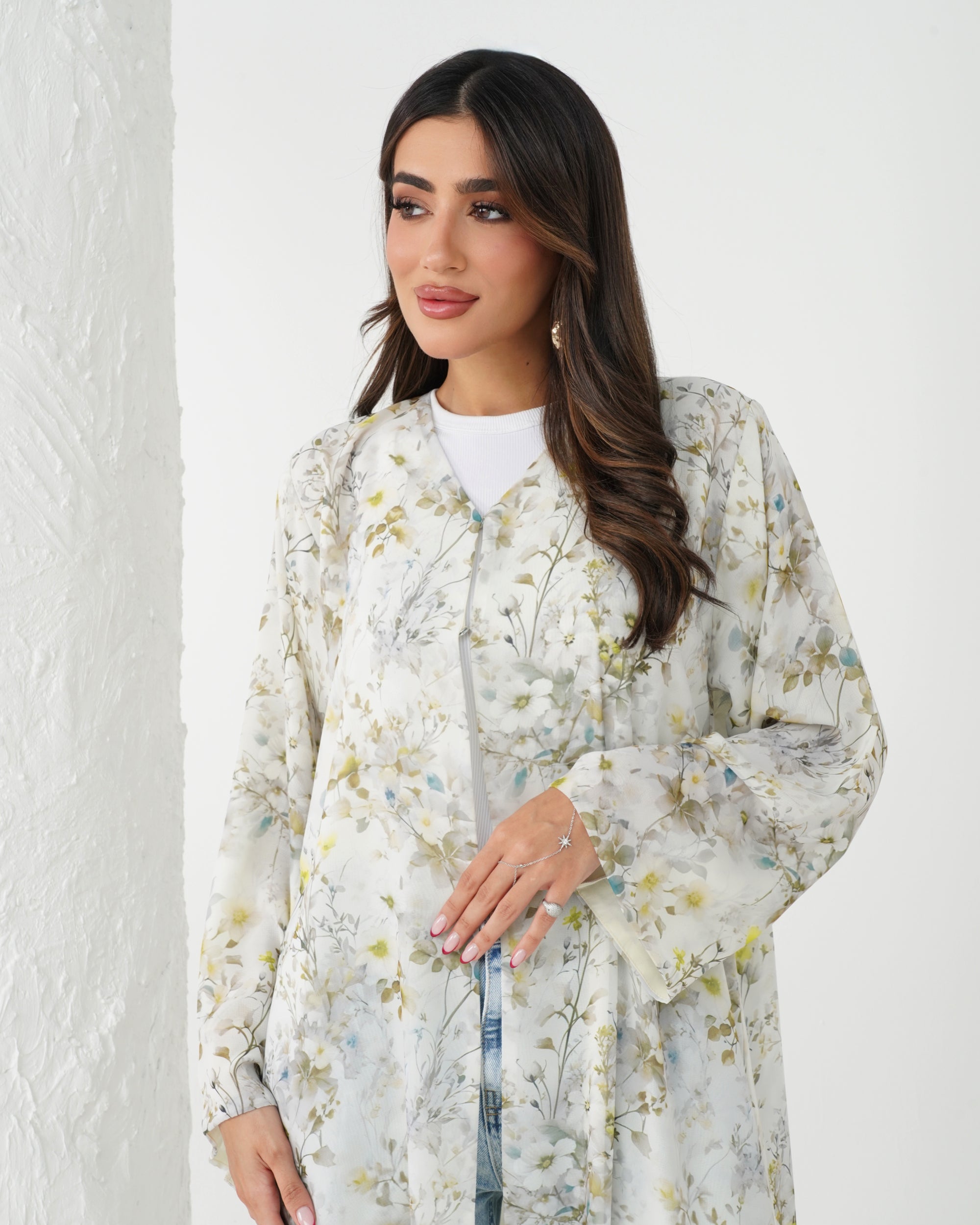 R166 Flower leaf  printed summer wear  Abaya Set
