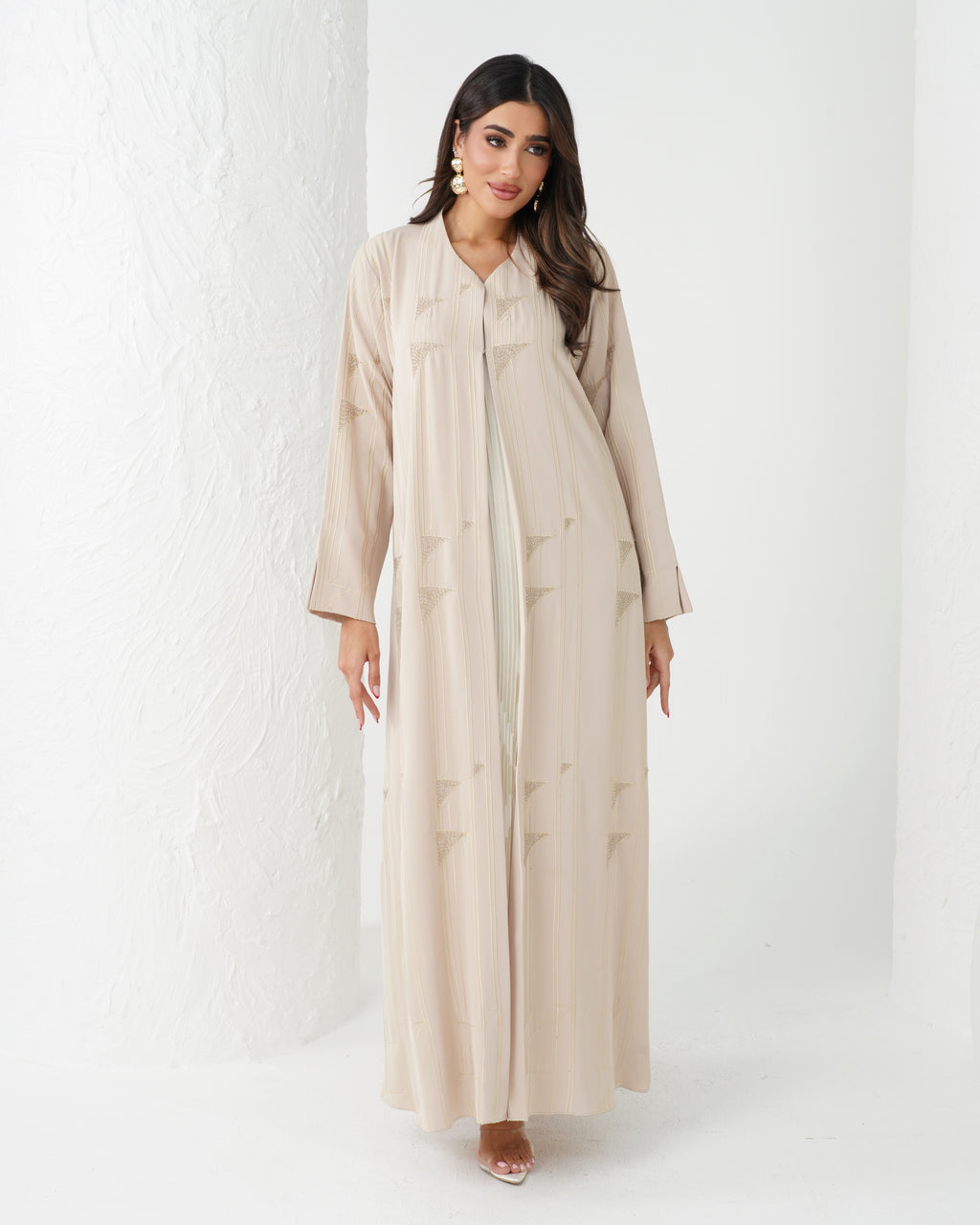 R172 Summer  Beige   Abaya Set