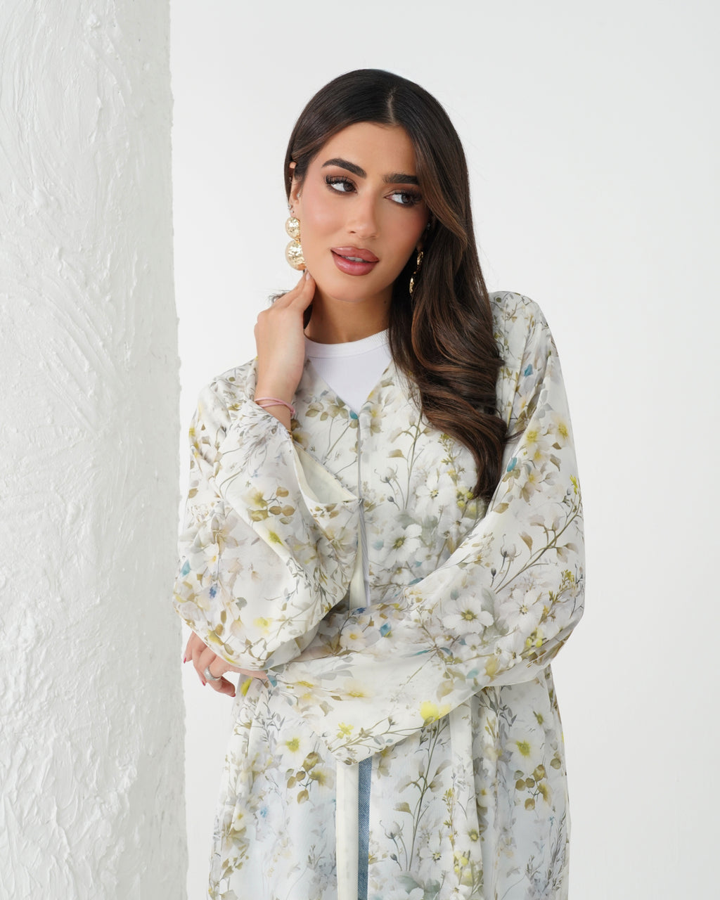 R166 Flower leaf  printed summer wear  Abaya Set