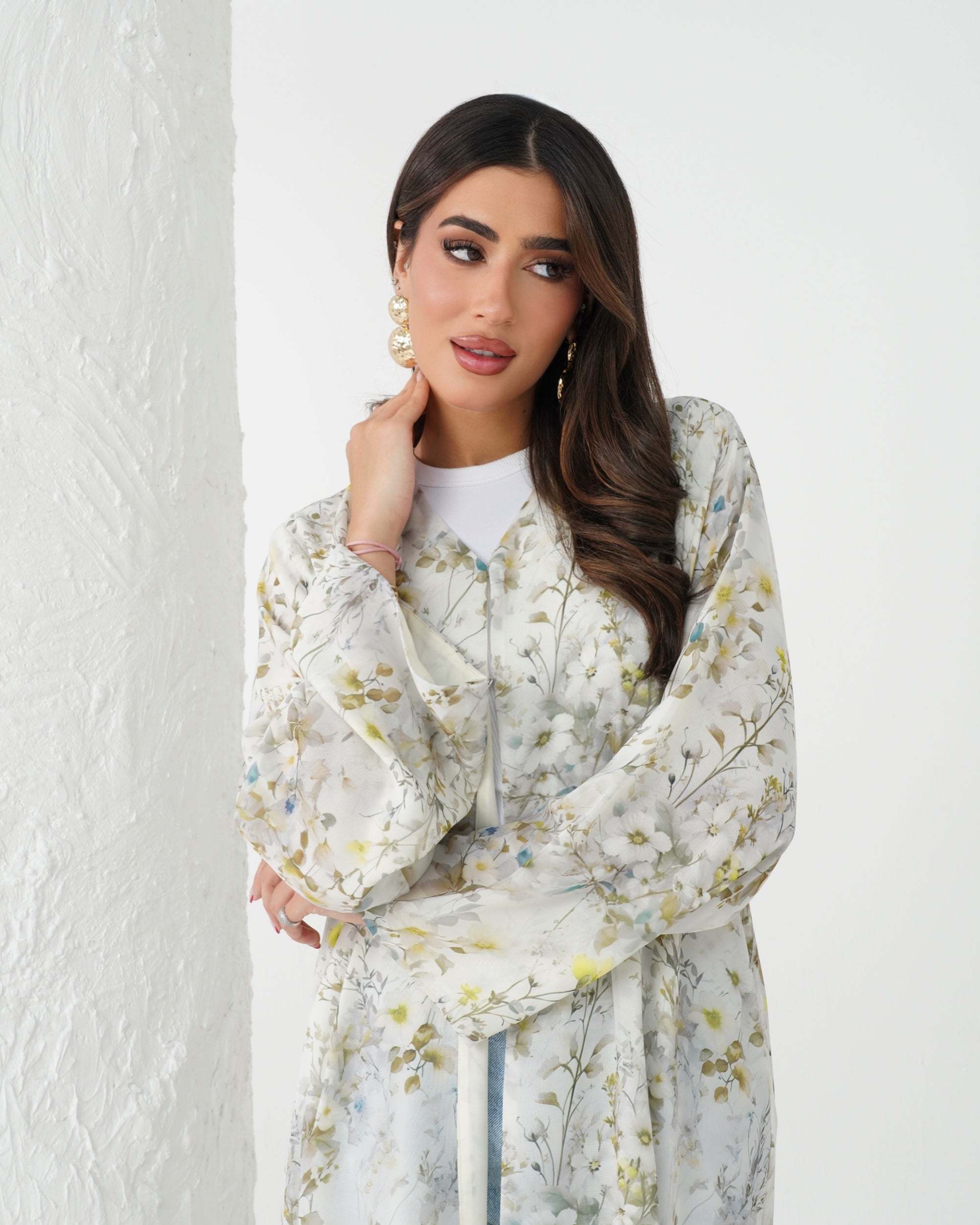 R166 Flower leaf  printed summer wear  Abaya Set