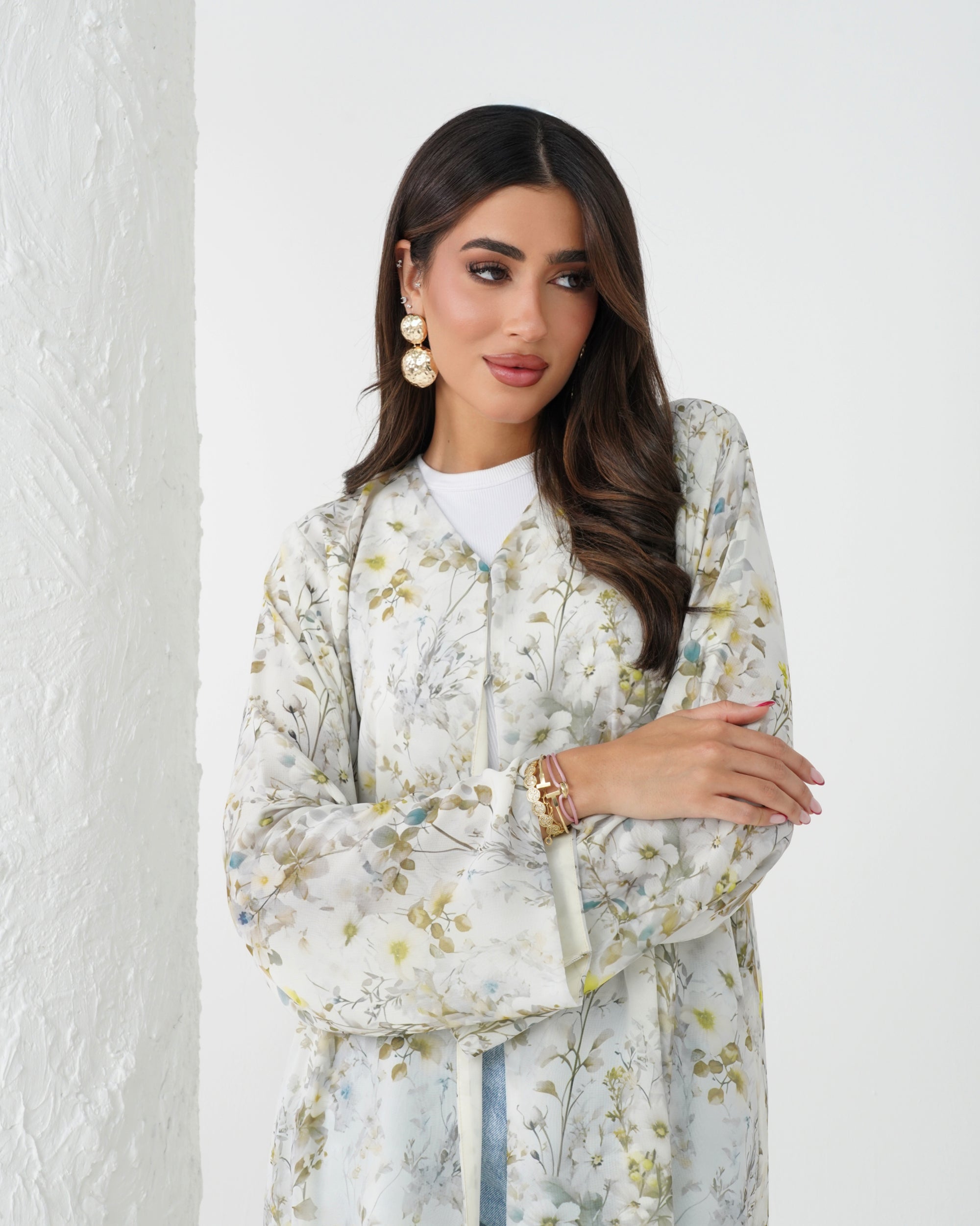 R166 Flower leaf  printed summer wear  Abaya Set