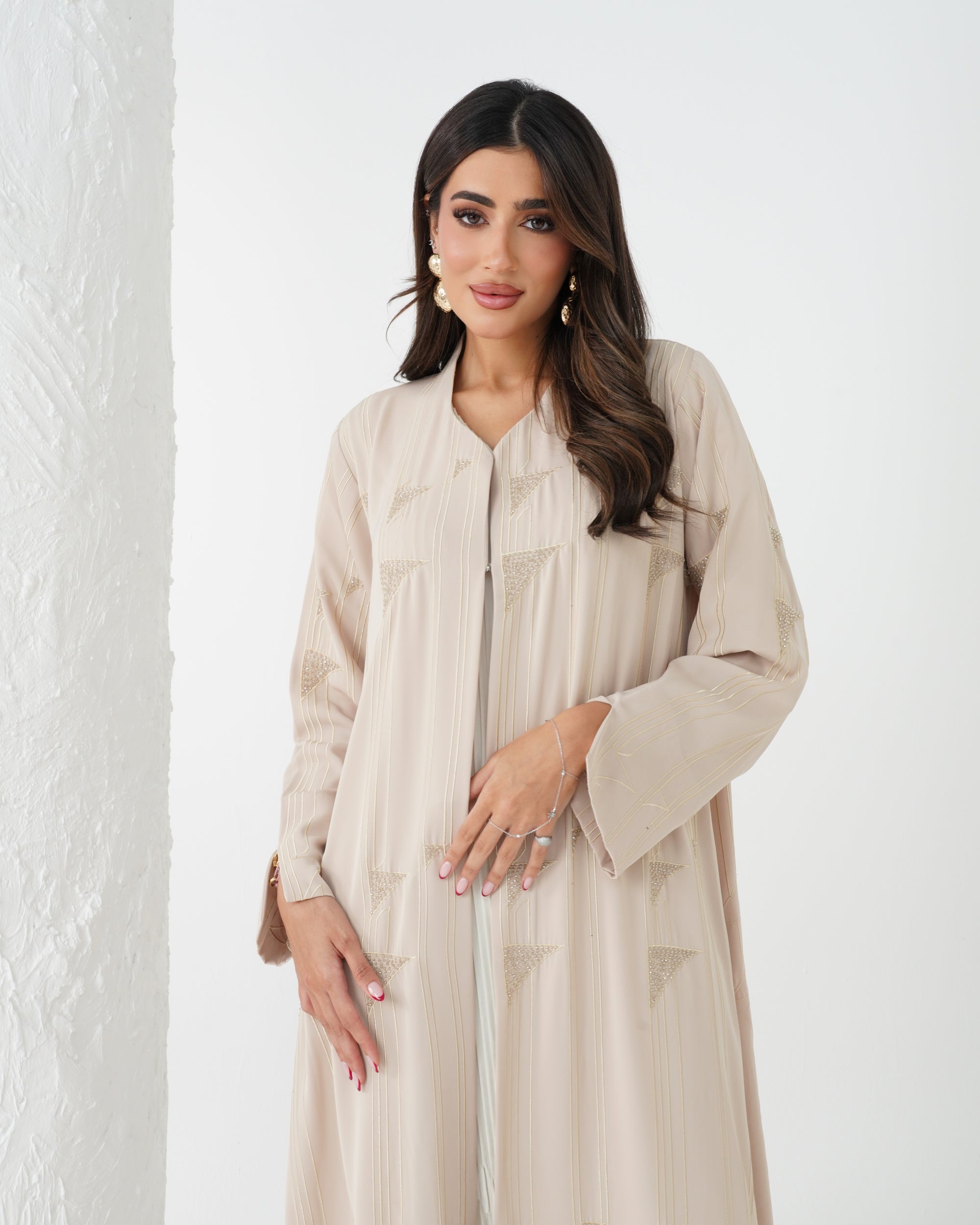 R172 Summer  Beige   Abaya Set