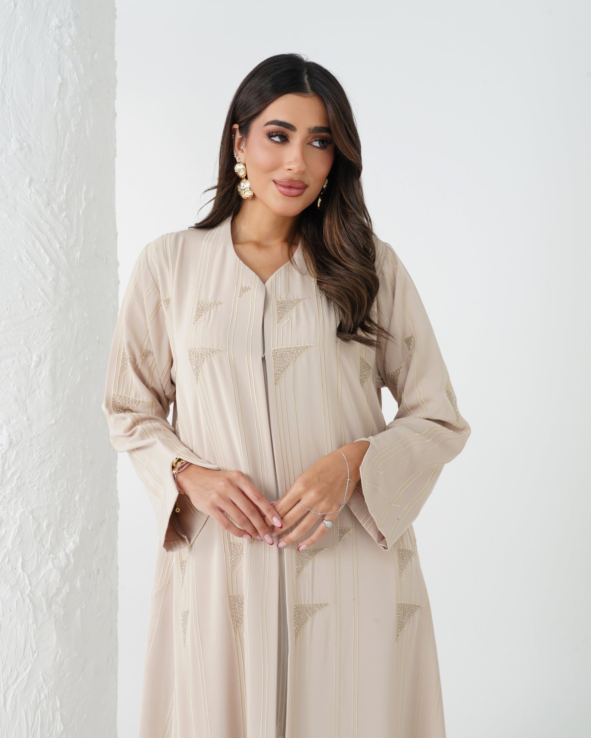 R172 Summer  Beige   Abaya Set