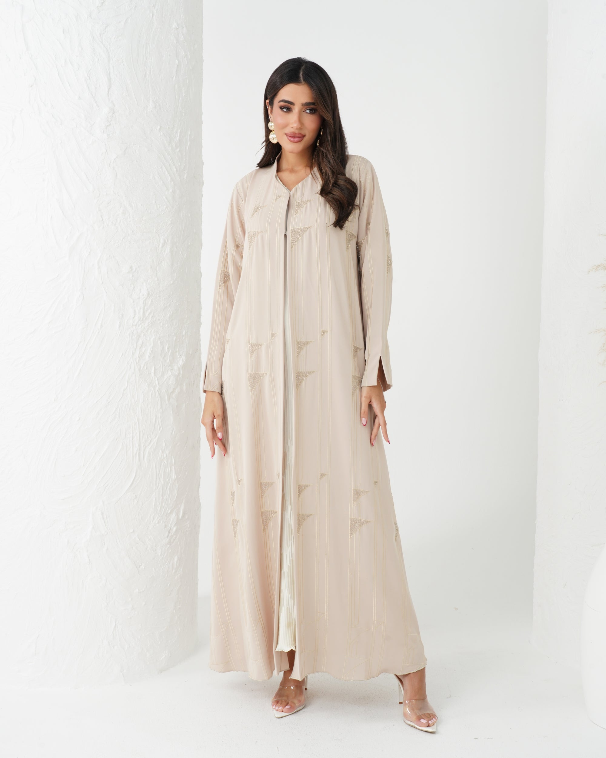 R172 Summer  Beige   Abaya Set
