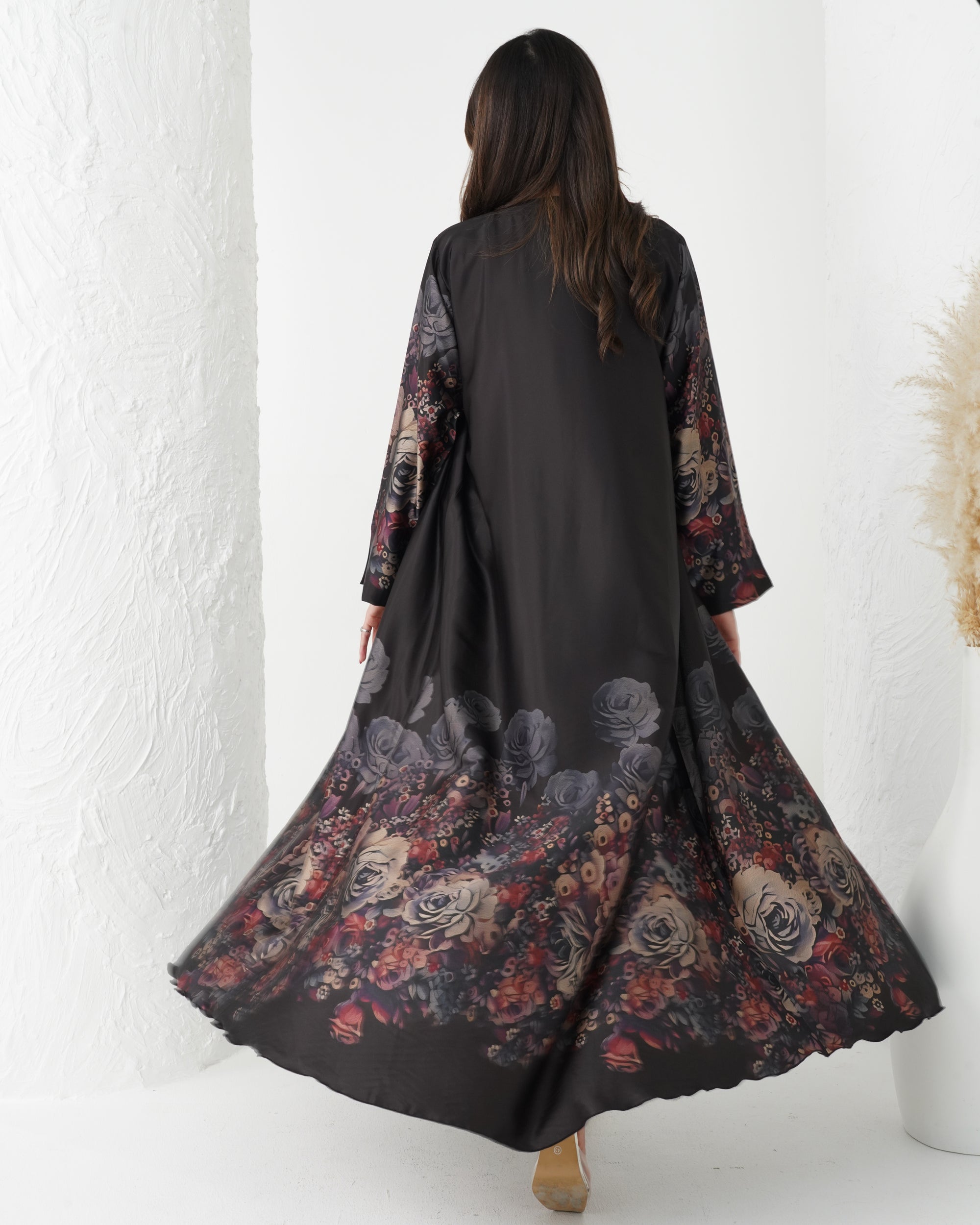 R165 Lavender Flower  printed summer wear  Abaya Set