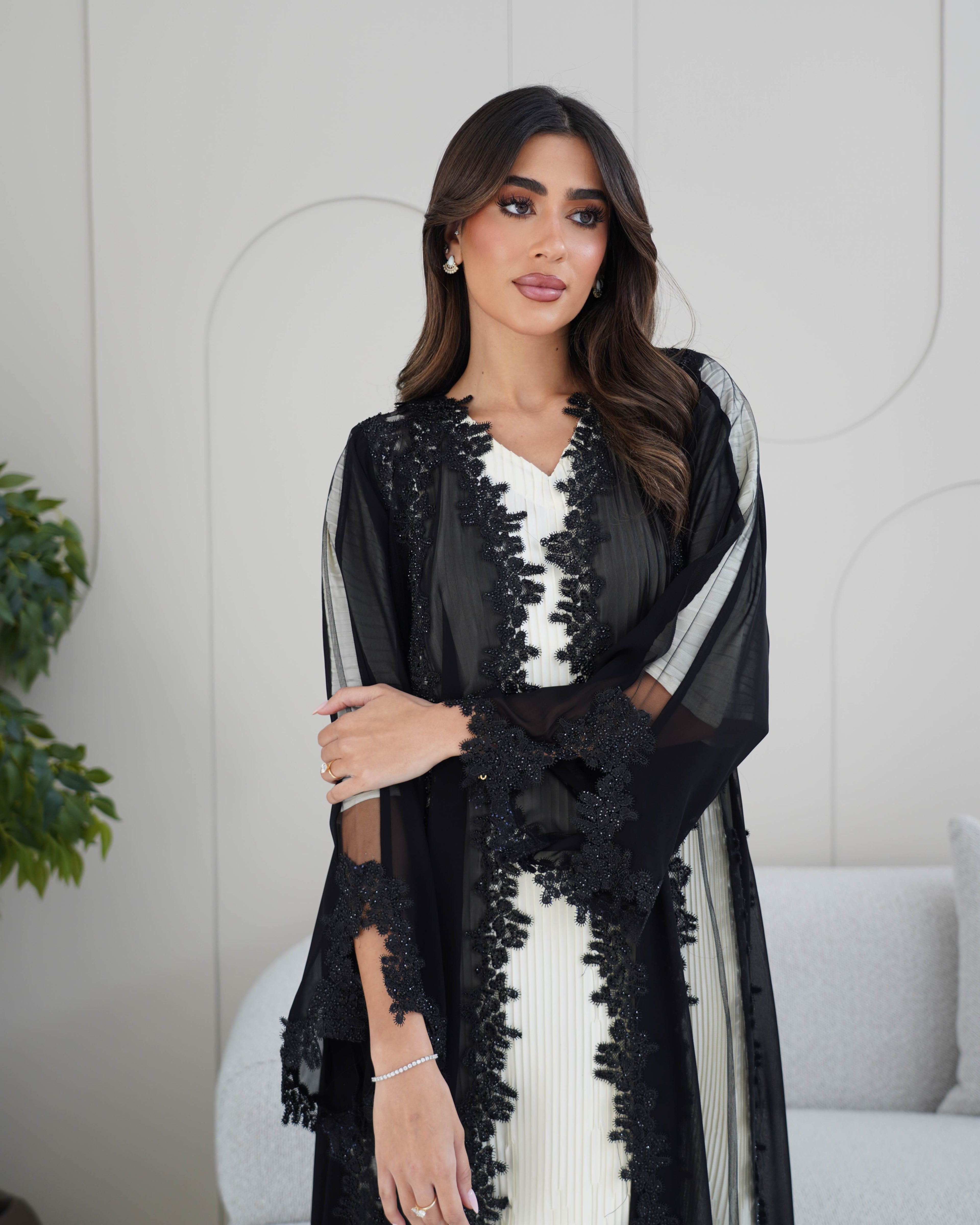 R237 Luxurious Chiffon Eid Collection Black  Abaya