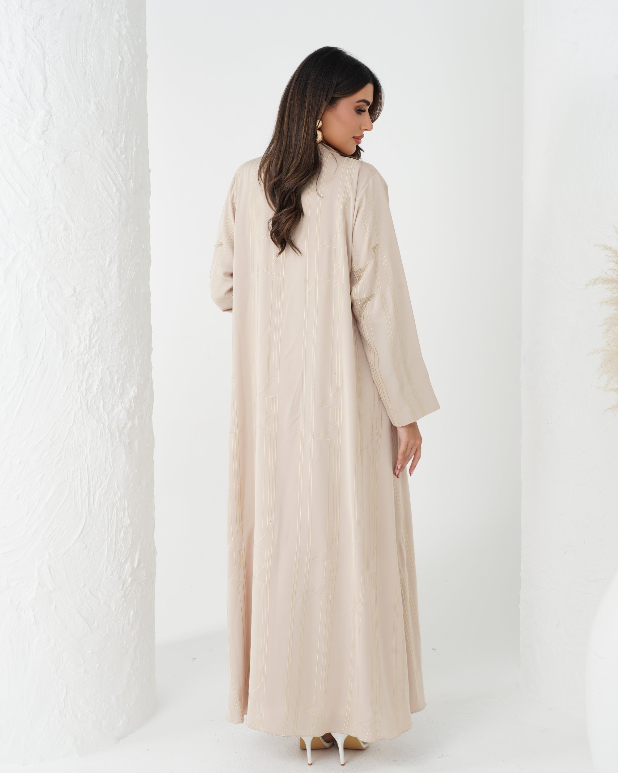 R172 Summer  Beige   Abaya Set