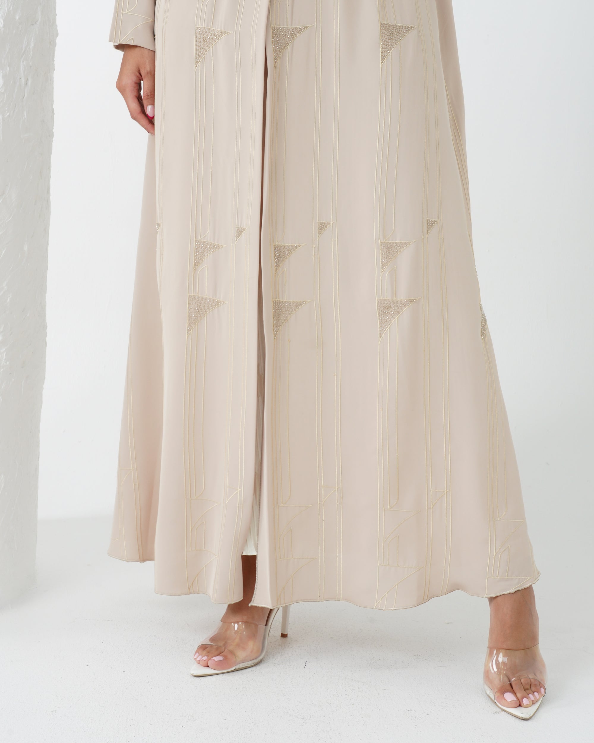 R172 Summer  Beige   Abaya Set