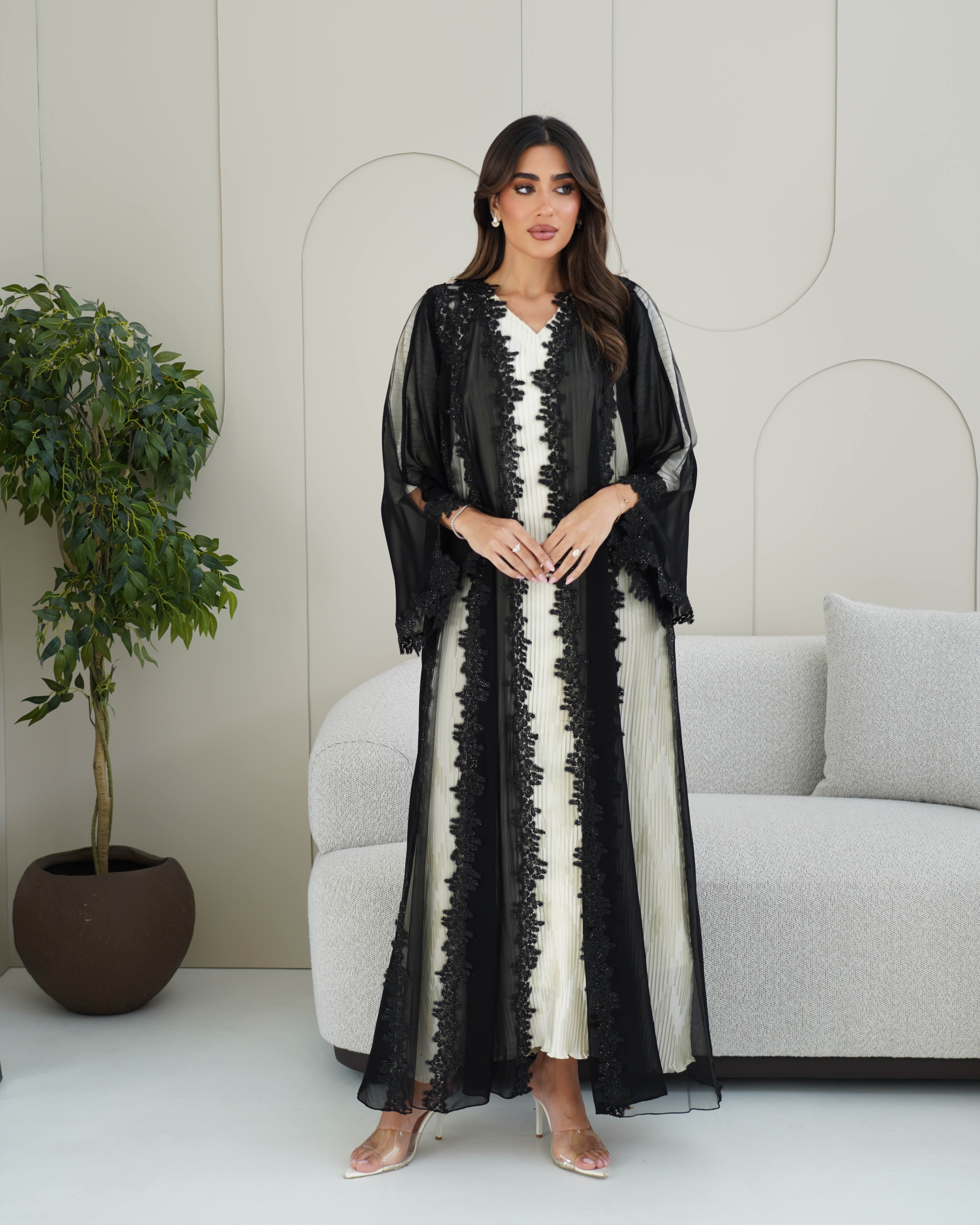 R237 Luxurious Chiffon summer Collection Black  Abaya