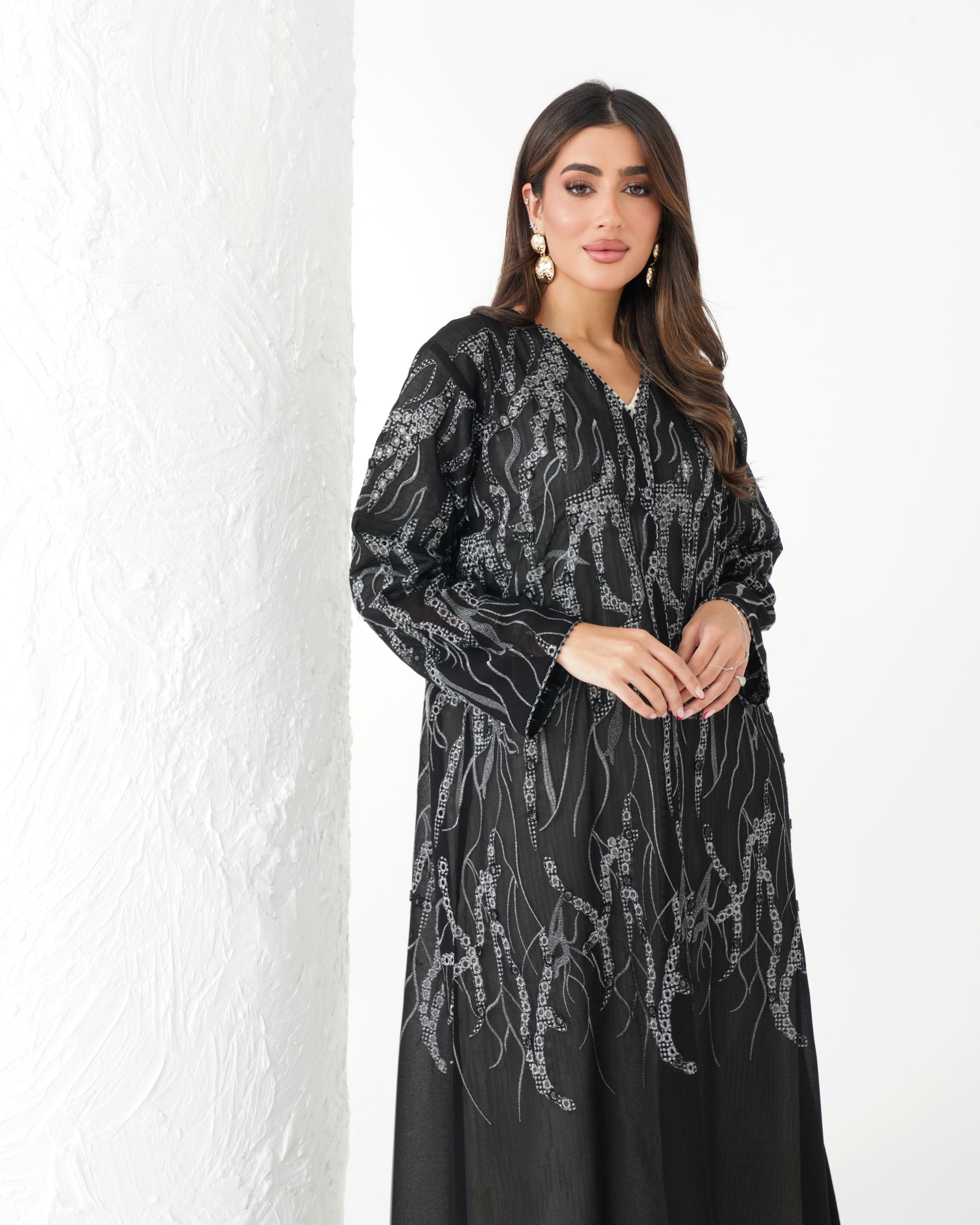 R190 casual Black  Abaya Set