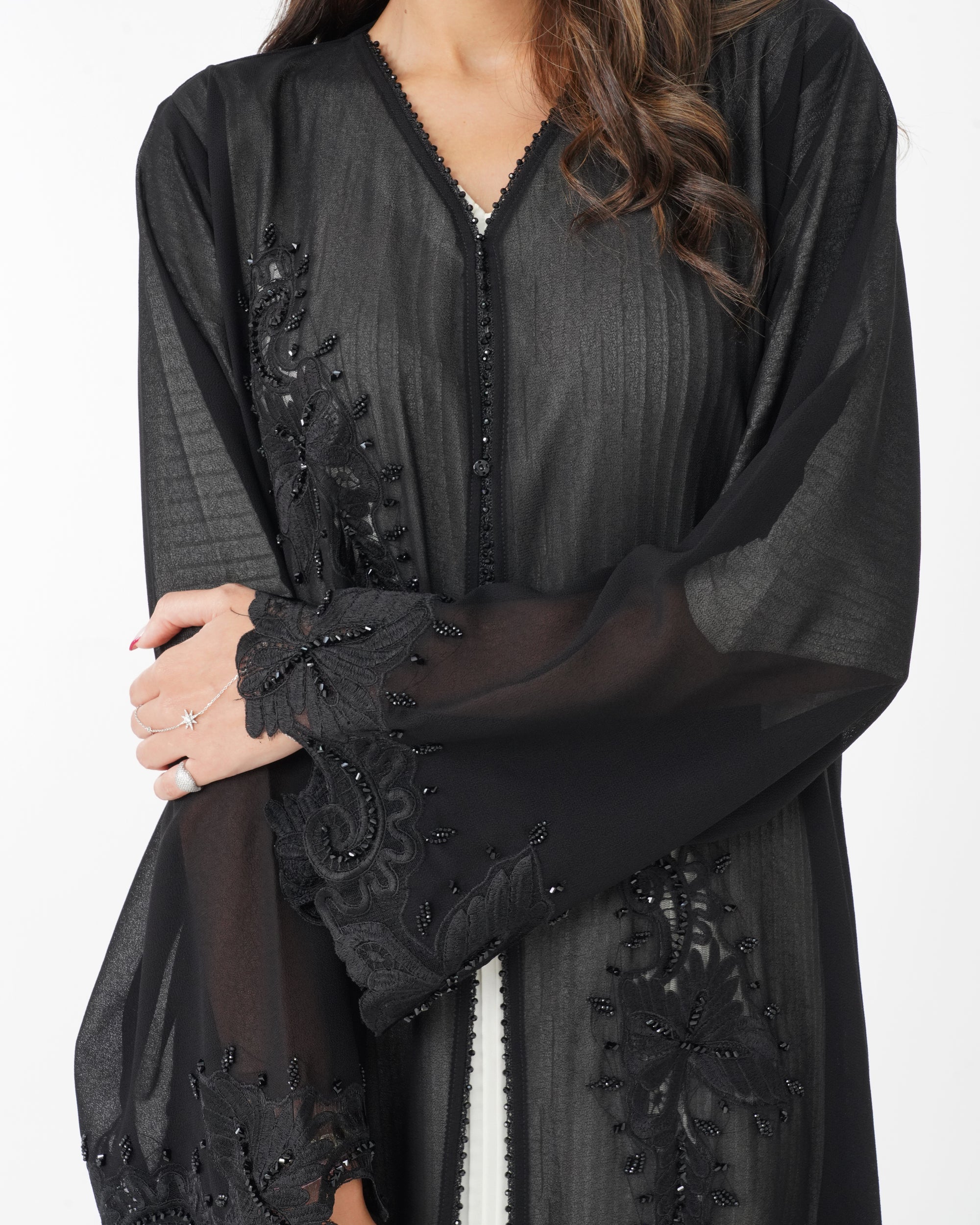 R185 Black elegant  Abaya Set