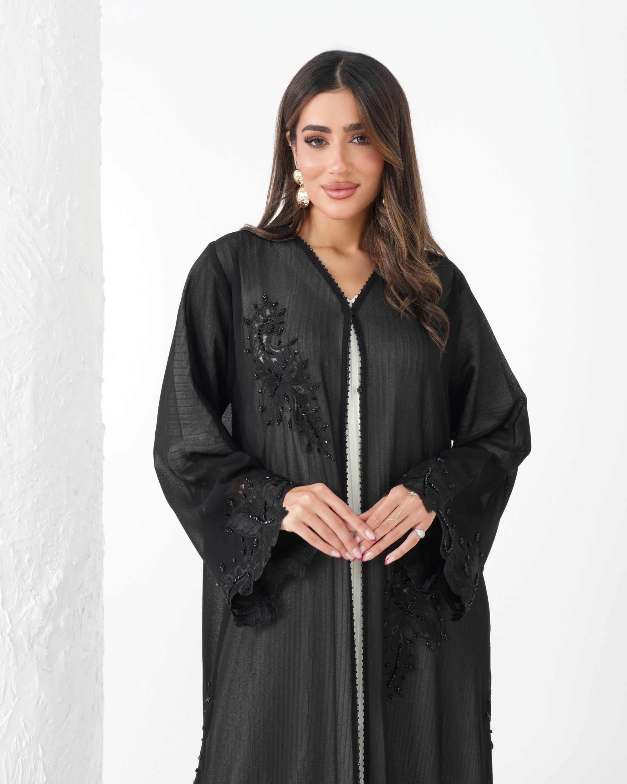 R185 Black elegant  Abaya Set