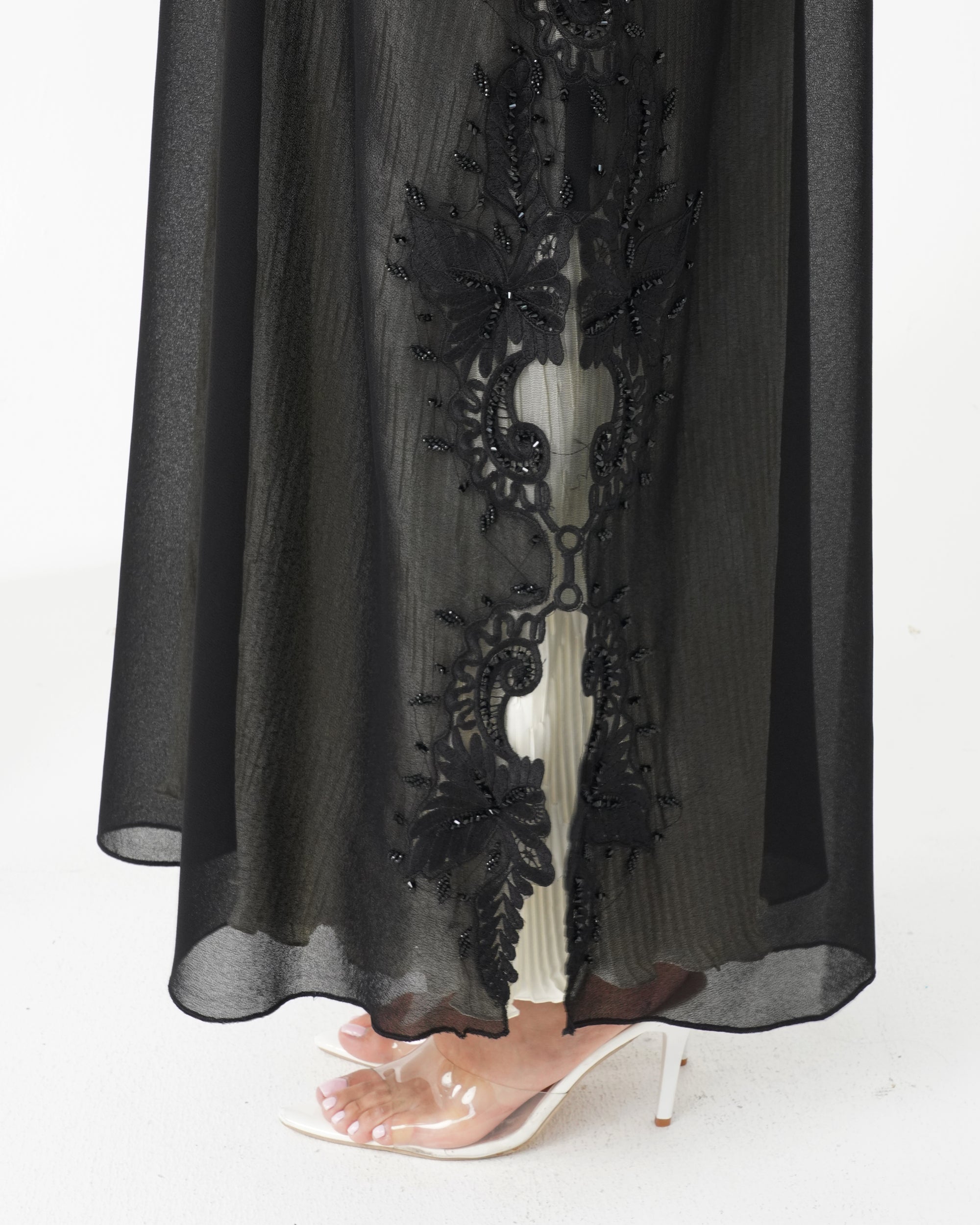 R185 Black elegant  Abaya Set
