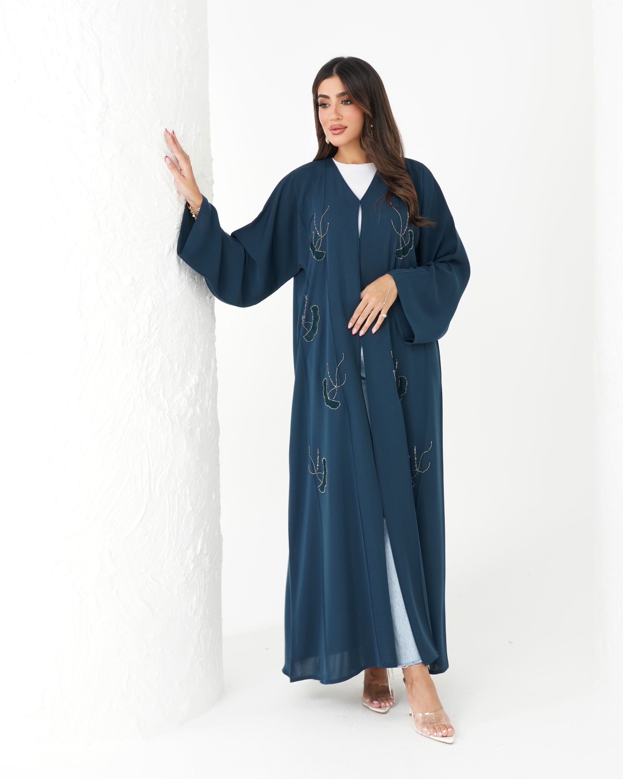 R181 Blue Classic   Abaya Set
