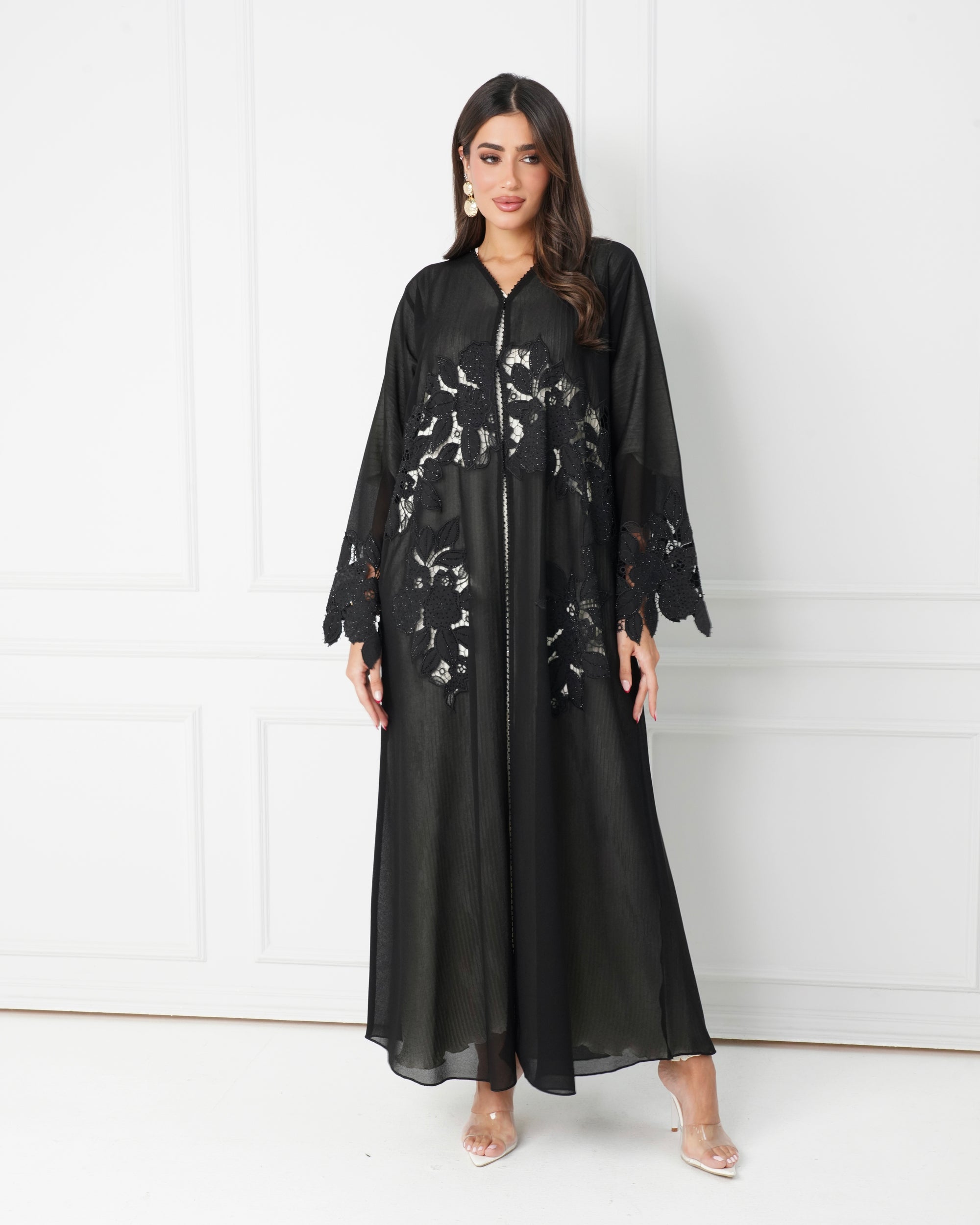 R184 Black elegant Dantel Abaya Set
