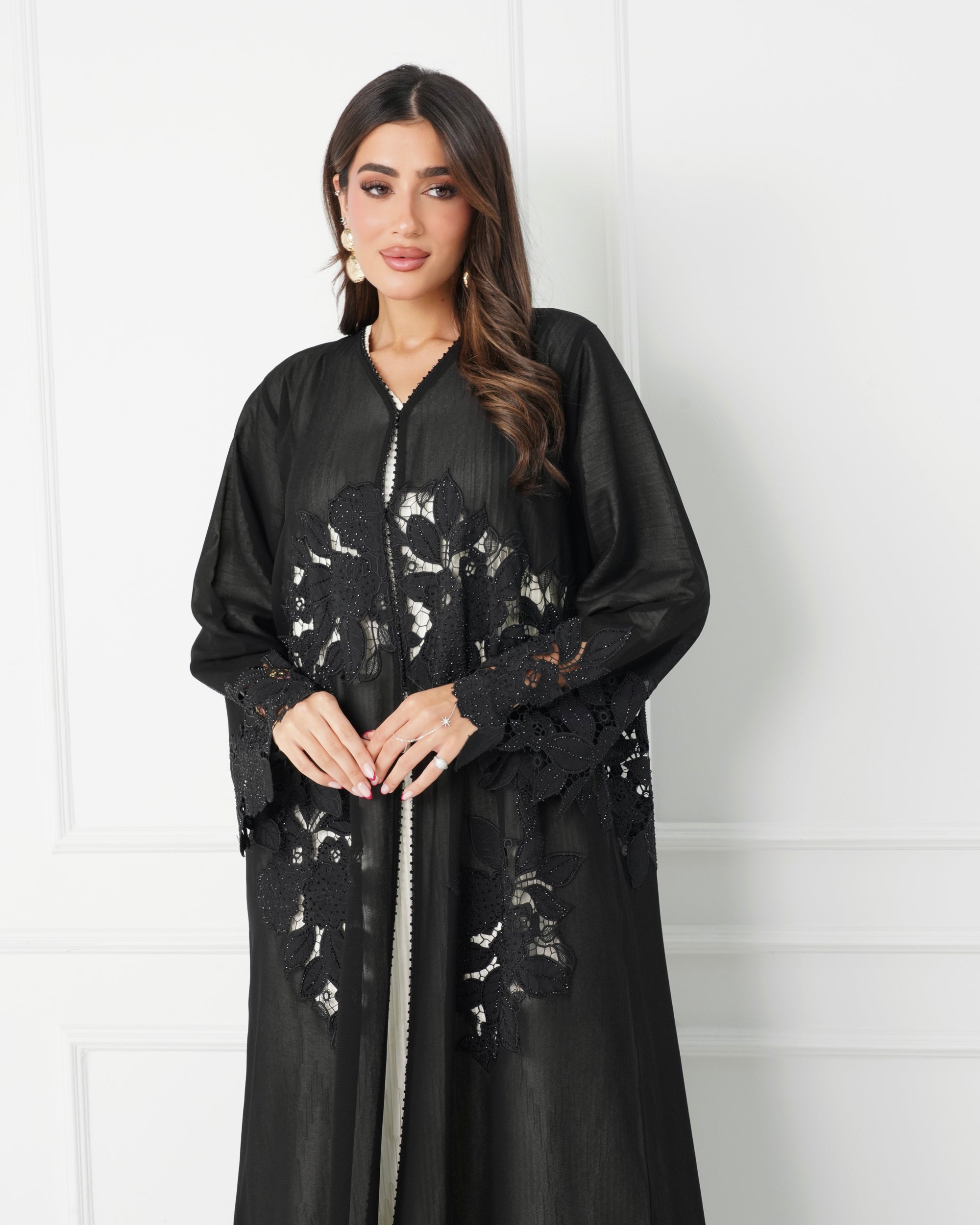 R184 Black elegant Dantel Abaya Set
