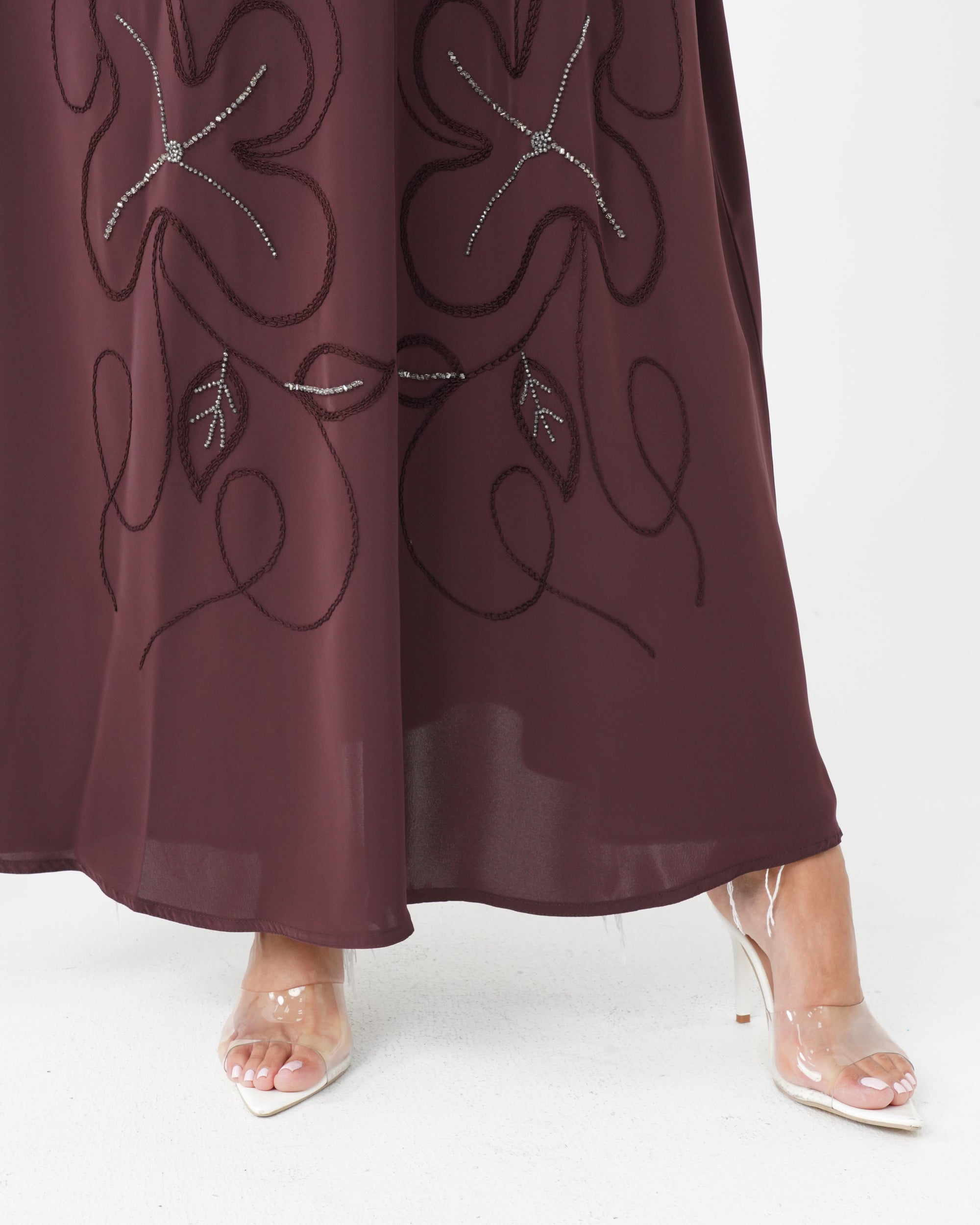 R169 Maroon Glaring Abaya Set