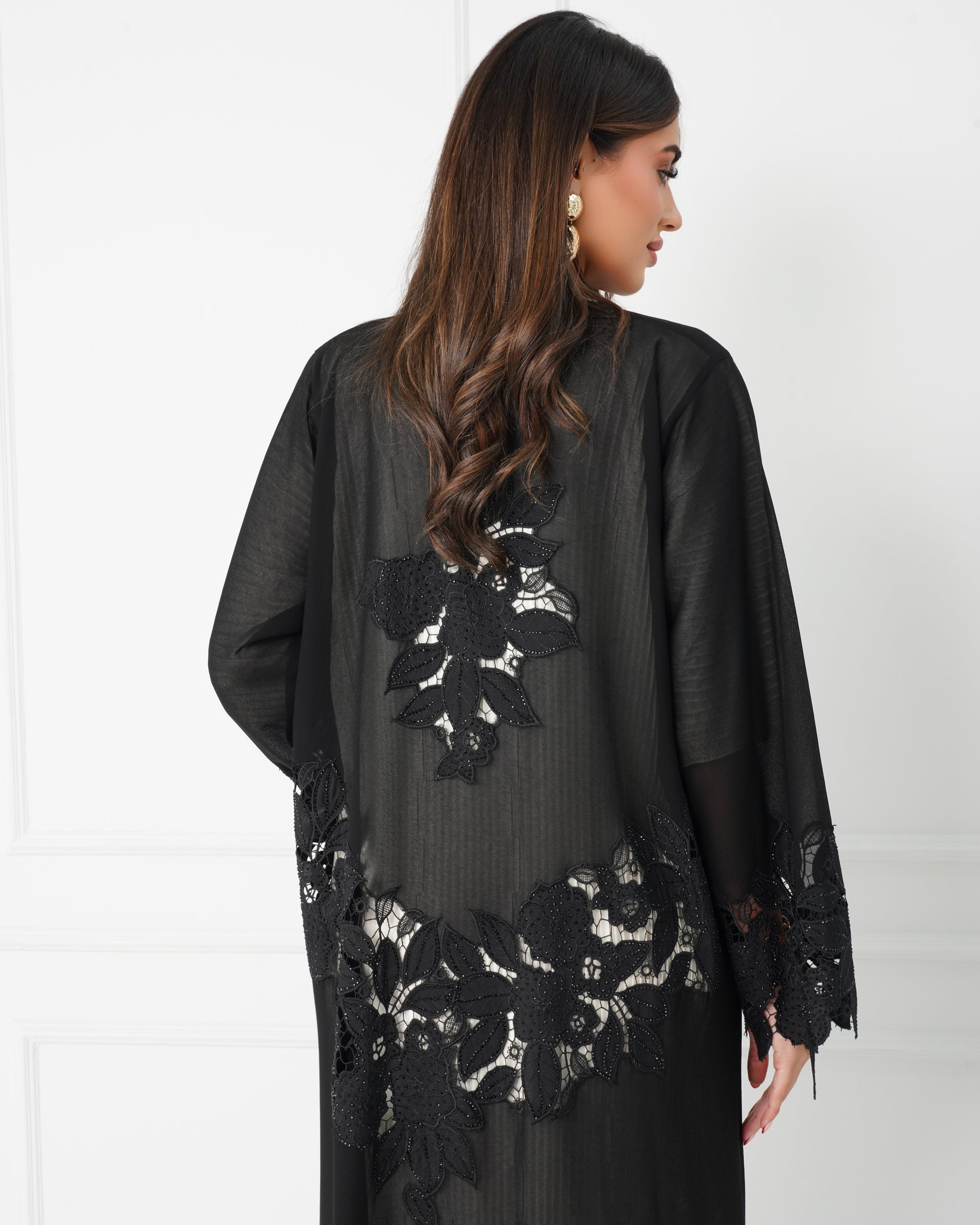 R184 Black elegant Dantel Abaya Set