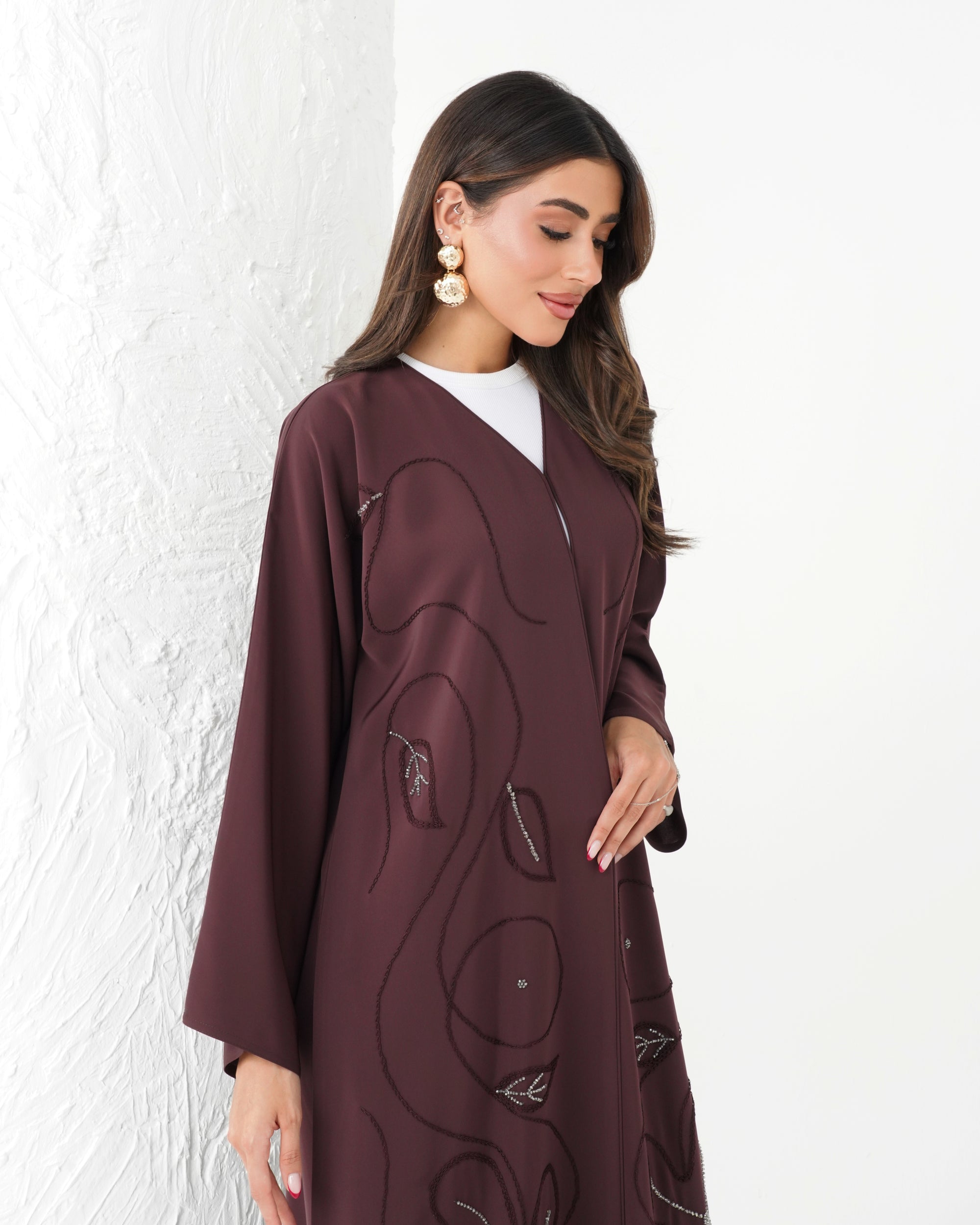 R169 Maroon Glaring Abaya Set
