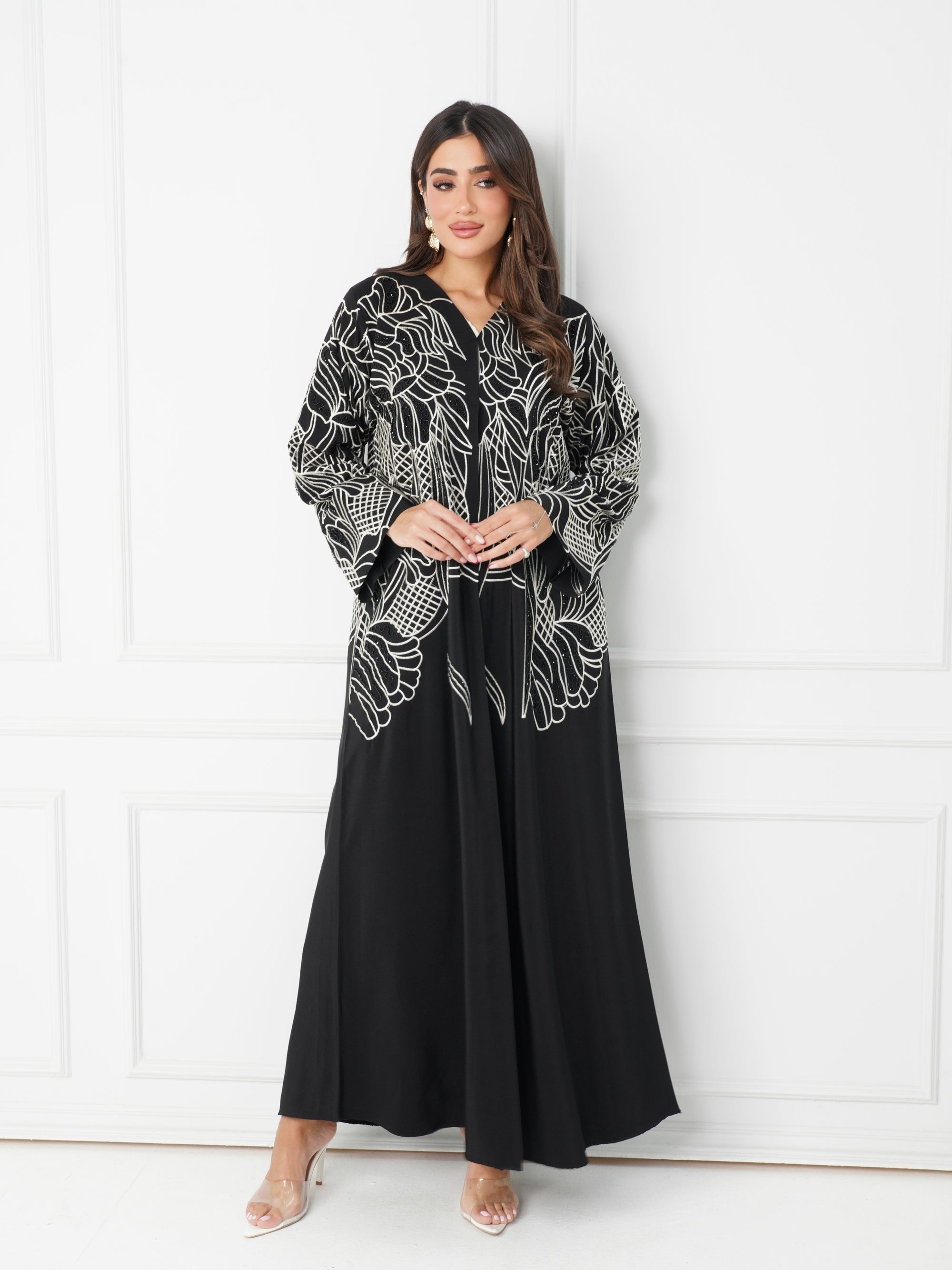 R189 Black Elegant  Summer collection Abaya Set
