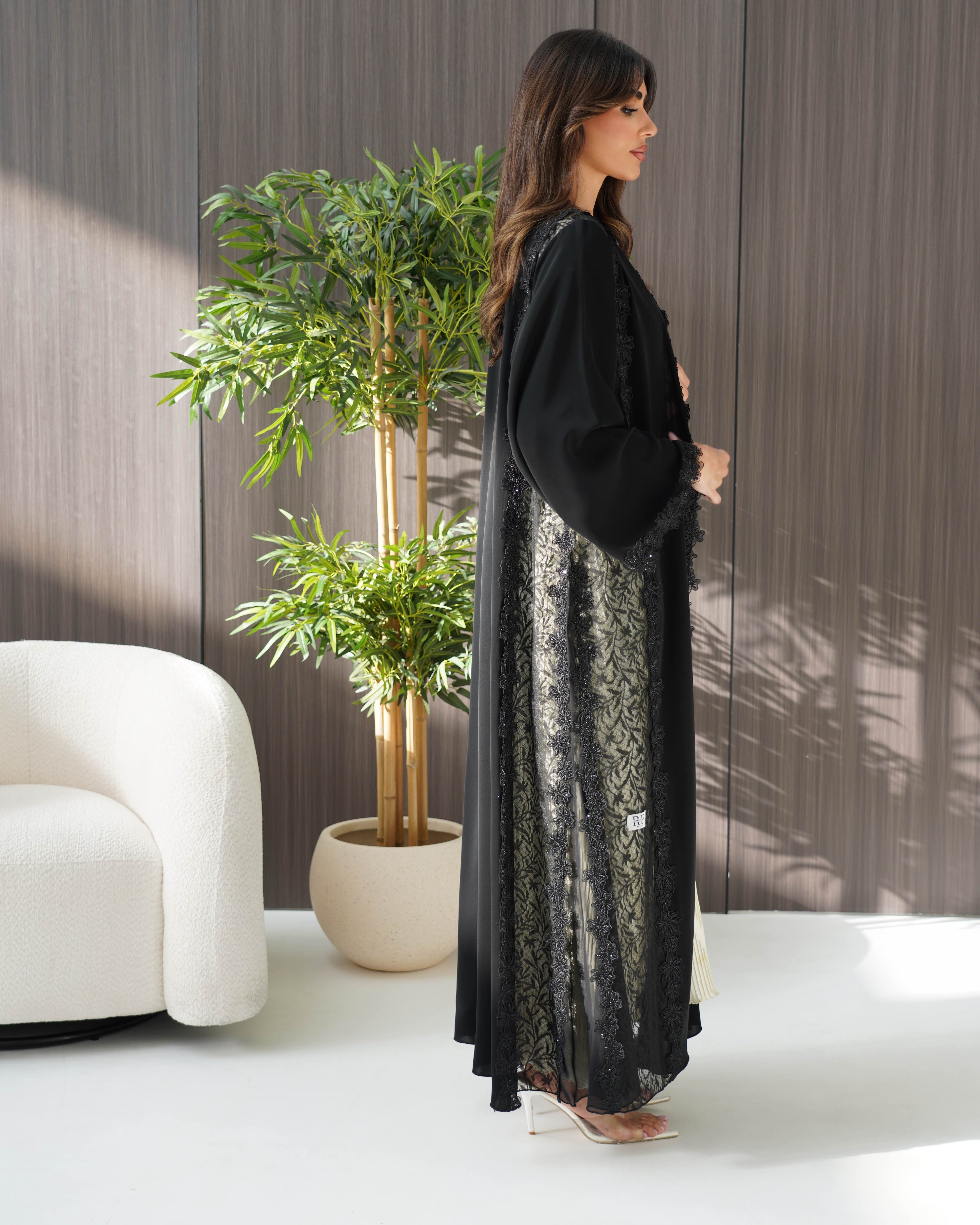 R243 Cutting Model Black Abaya for Eid Collection