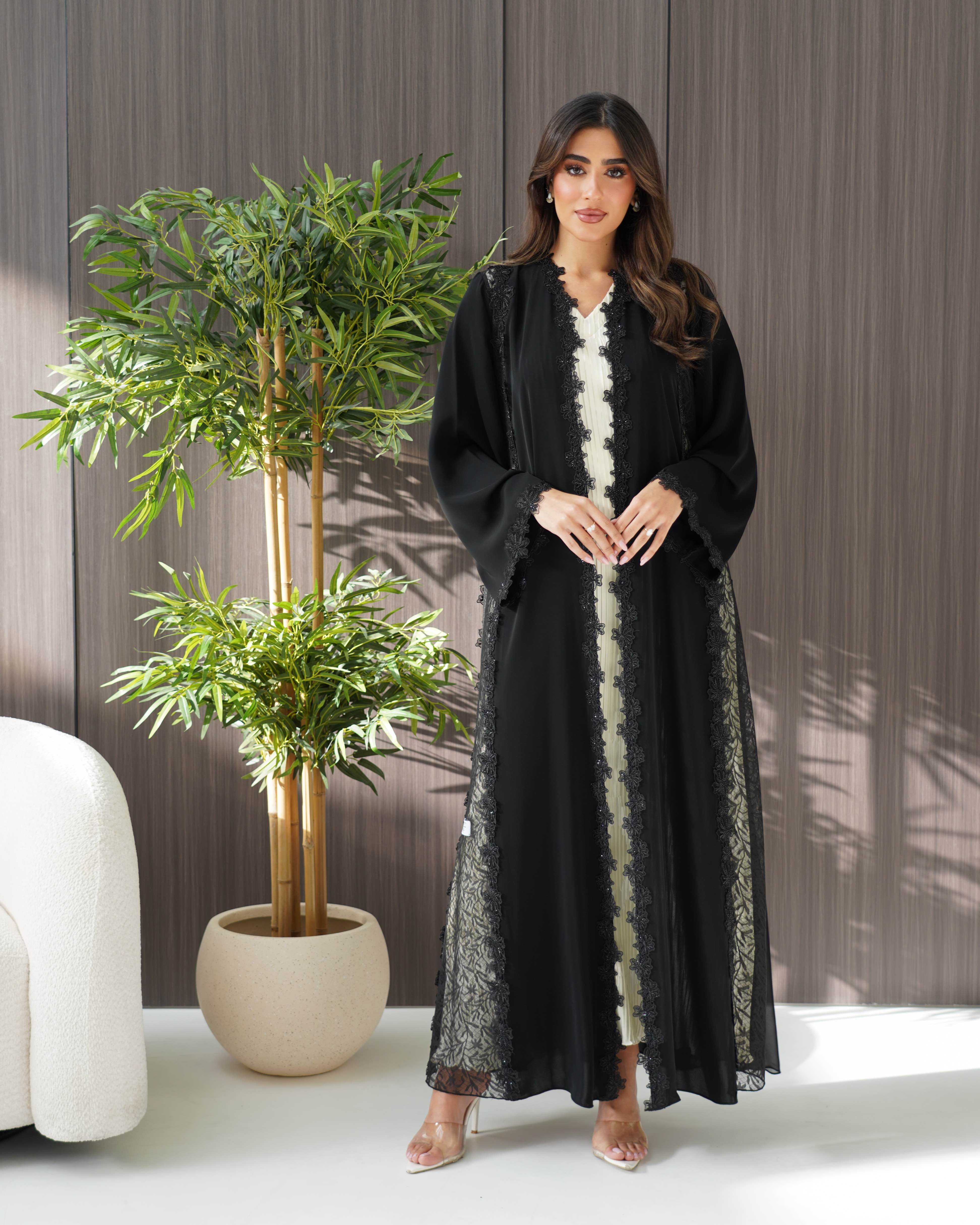 R243 Cutting Model Black Abaya for Eid Collection