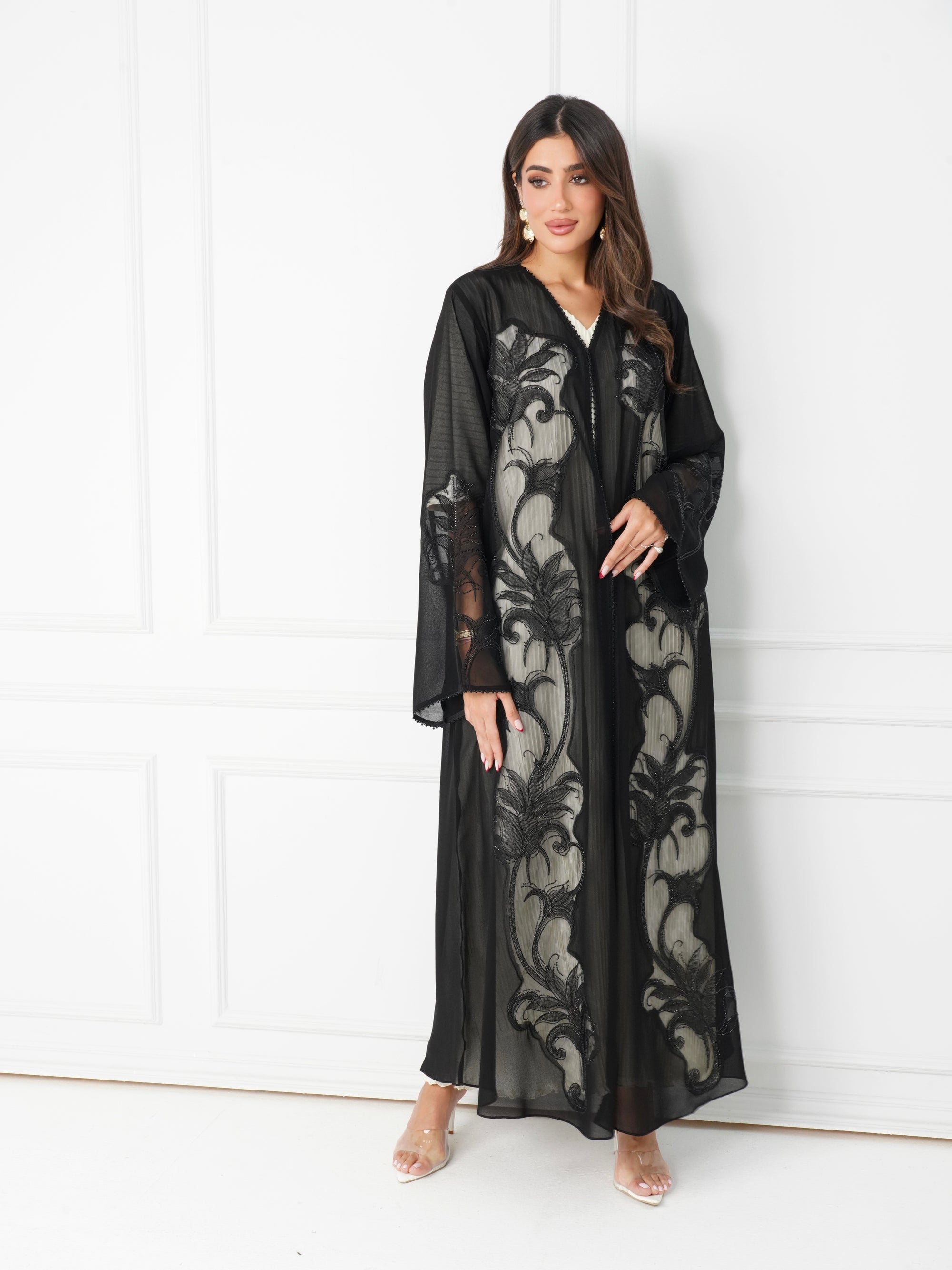 R171  Elegant Black summer wear  Abaya Set