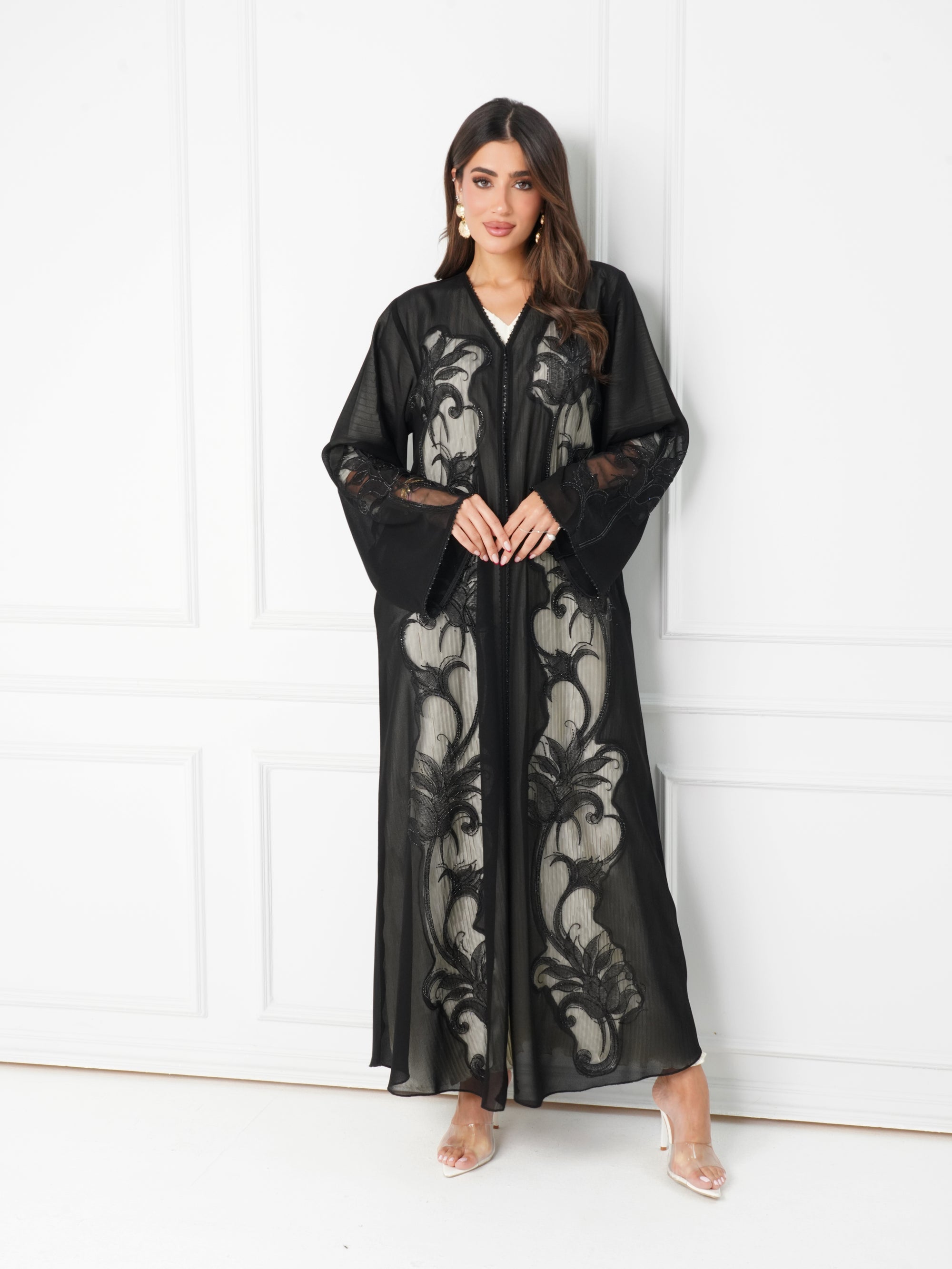 R171  Elegant Black summer wear  Abaya Set