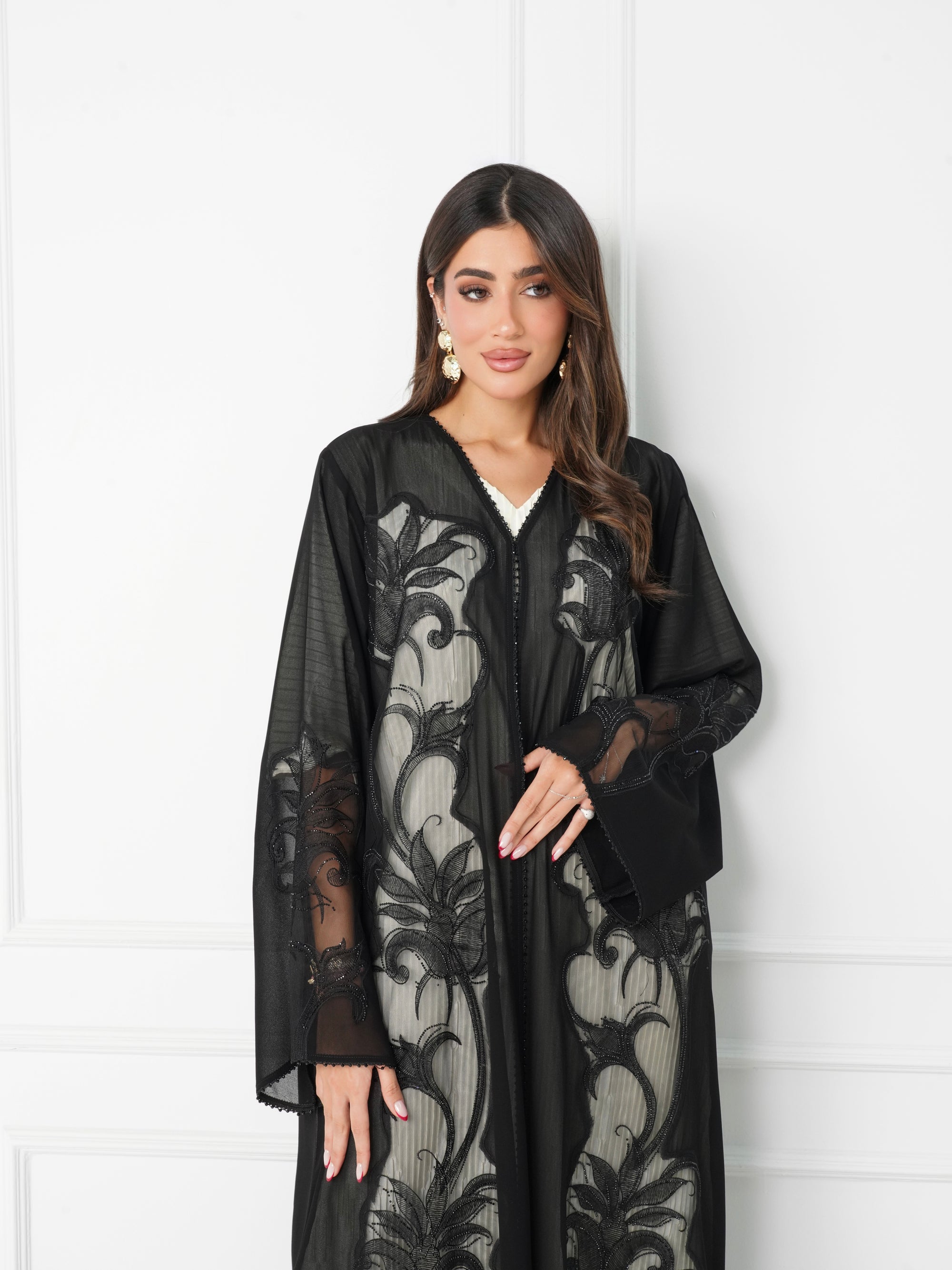 R171  Elegant Black summer wear  Abaya Set