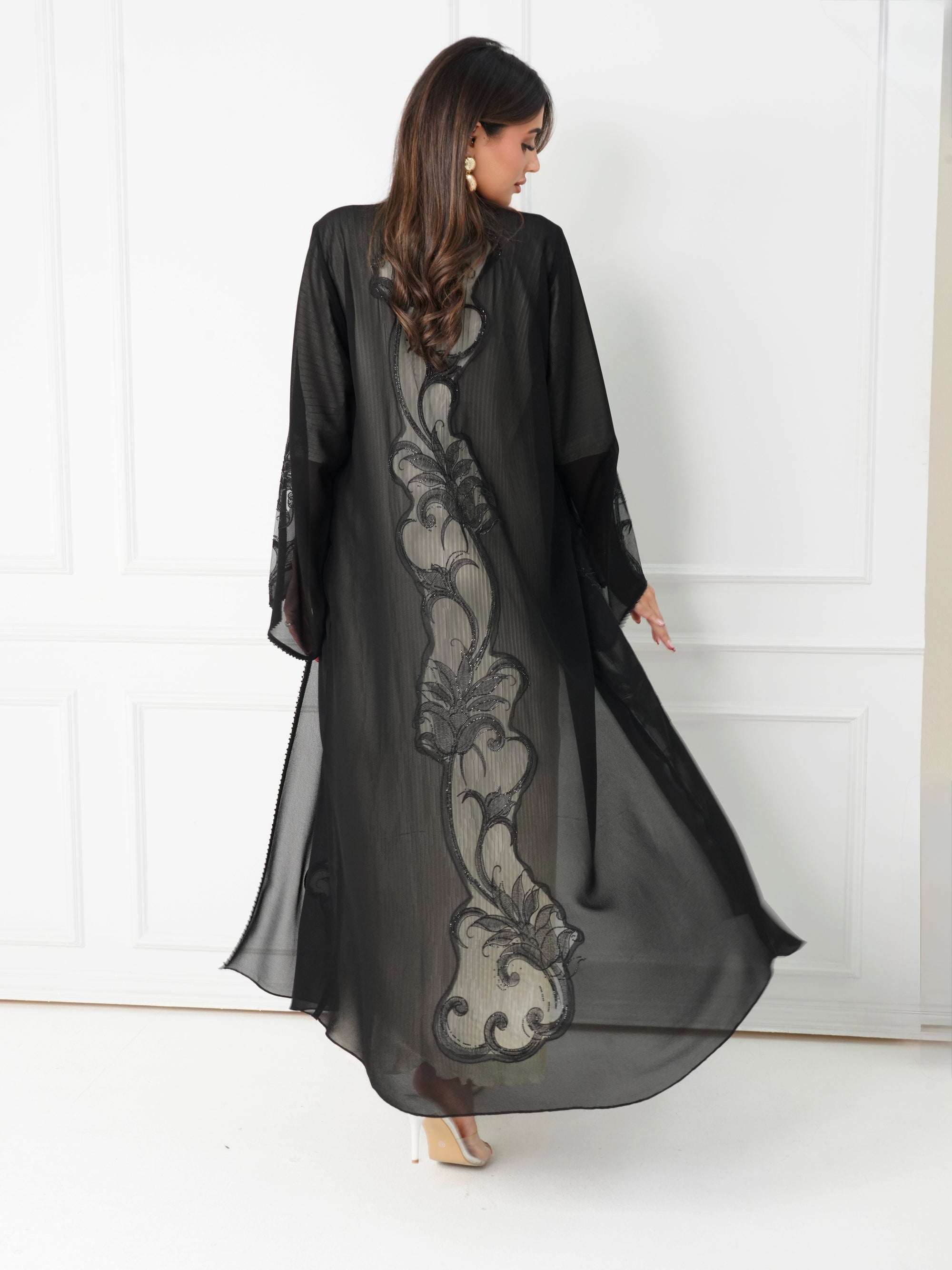 R171  Elegant Black summer wear  Abaya Set
