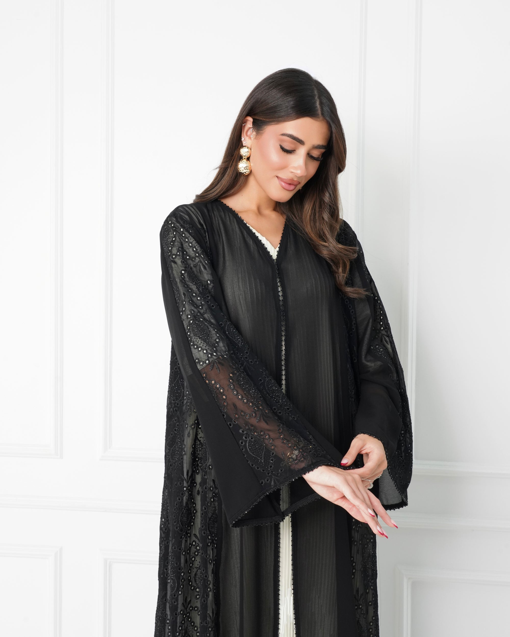 R173  Black  Classic summer wear  Abaya Set
