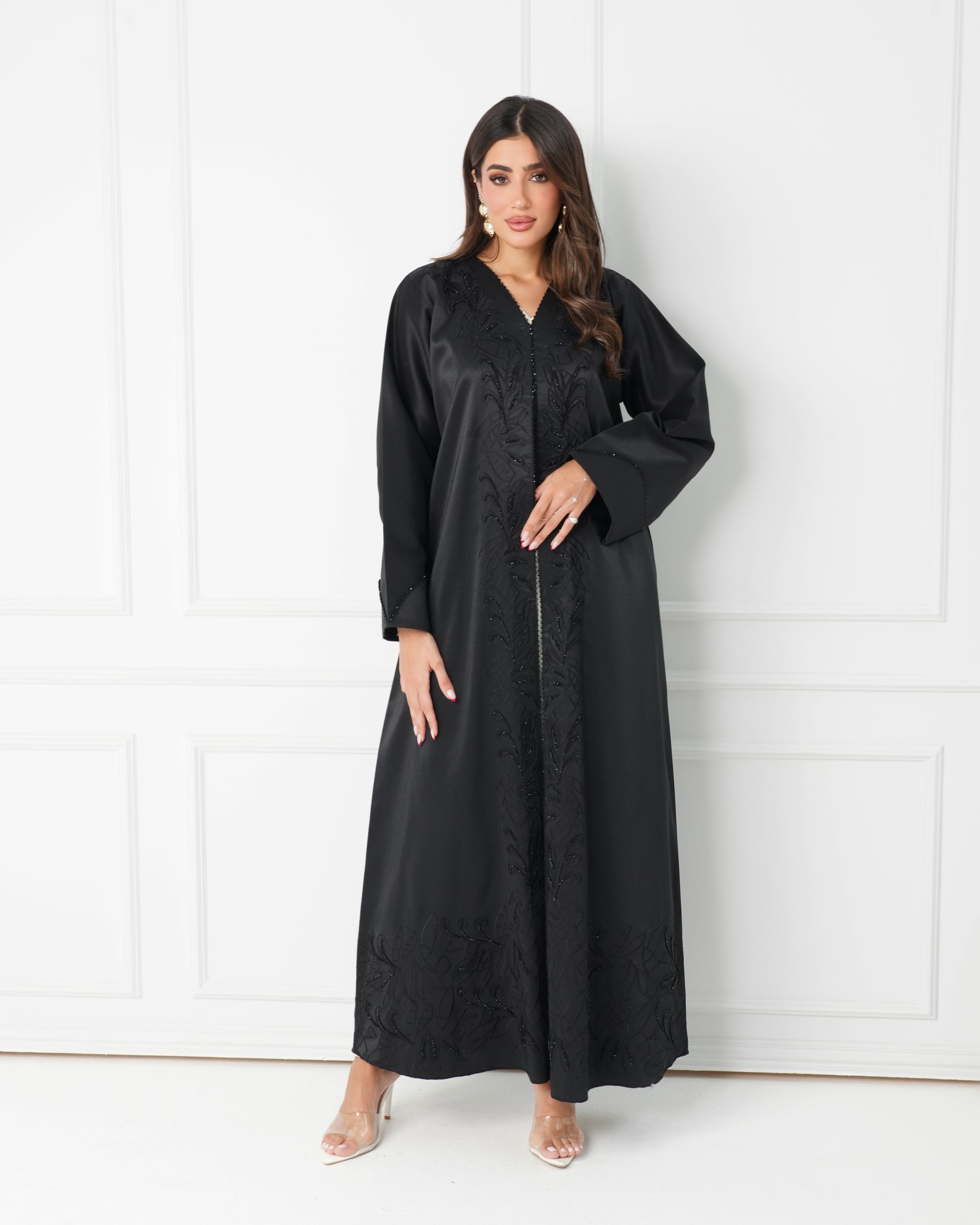 R183 Black elegant Designer  Abaya Set