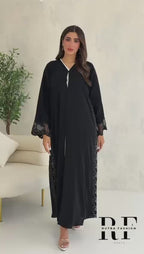 R123 Black dantel Abaya Set