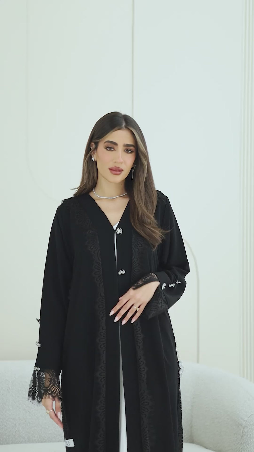 R267  3D Button & French Lace Elegant Abaya