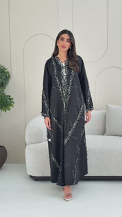 R239 Bridal Satan Black Summer Collection Abaya
