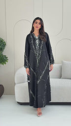 R239 Bridal Satan Black Eid Collection Abaya