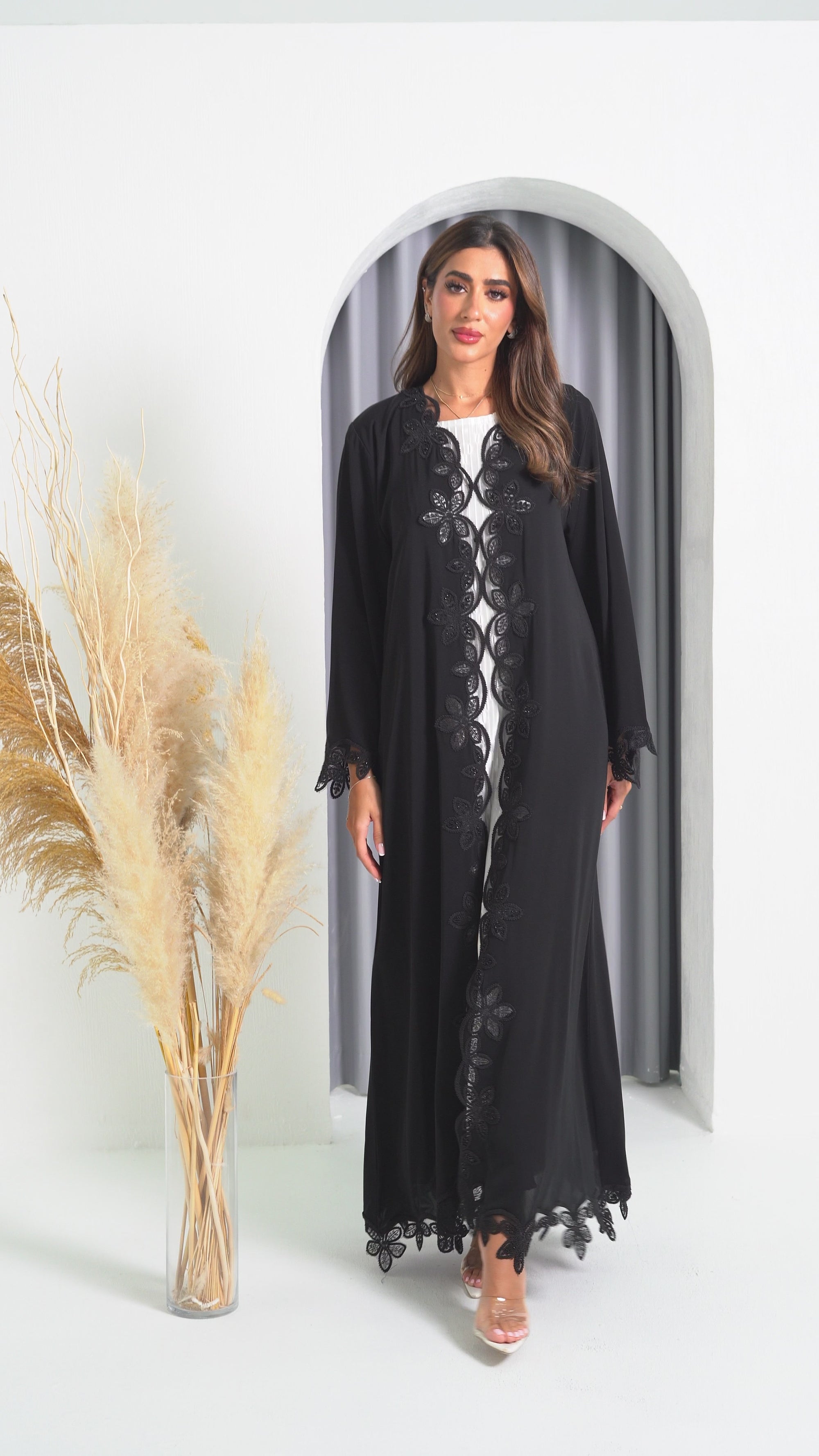 R202 Black Rope Dantil Abaya Set
