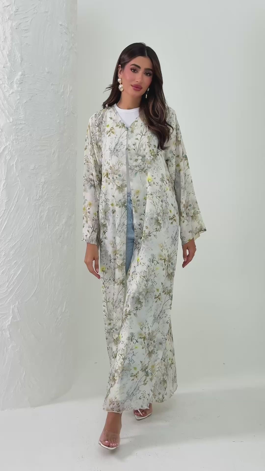 R166 Flower leaf  printed summer wear  Abaya Set