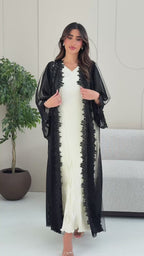 R237 Luxurious Chiffon Eid Collection Black  Abaya