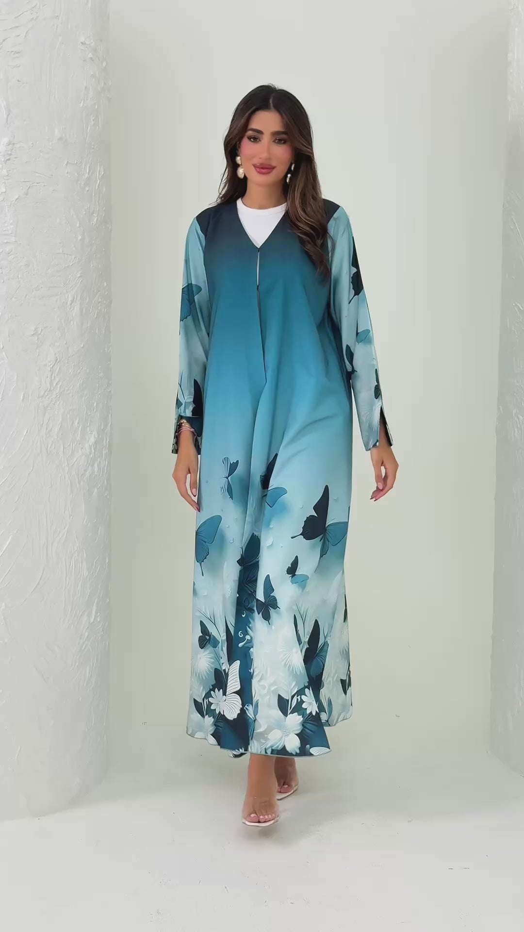 R163 Butterfly printed summer wear  Abaya Set