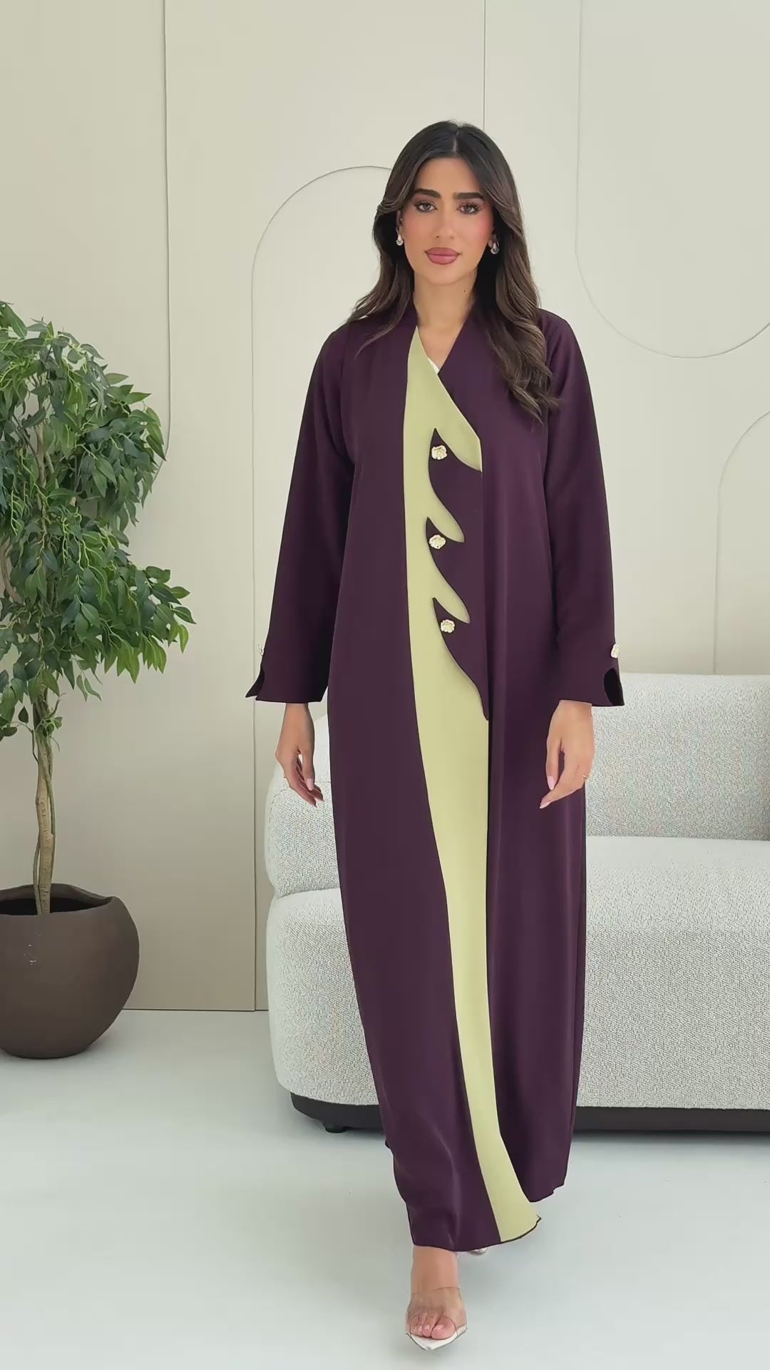 R251 Purple and beige Abaya set