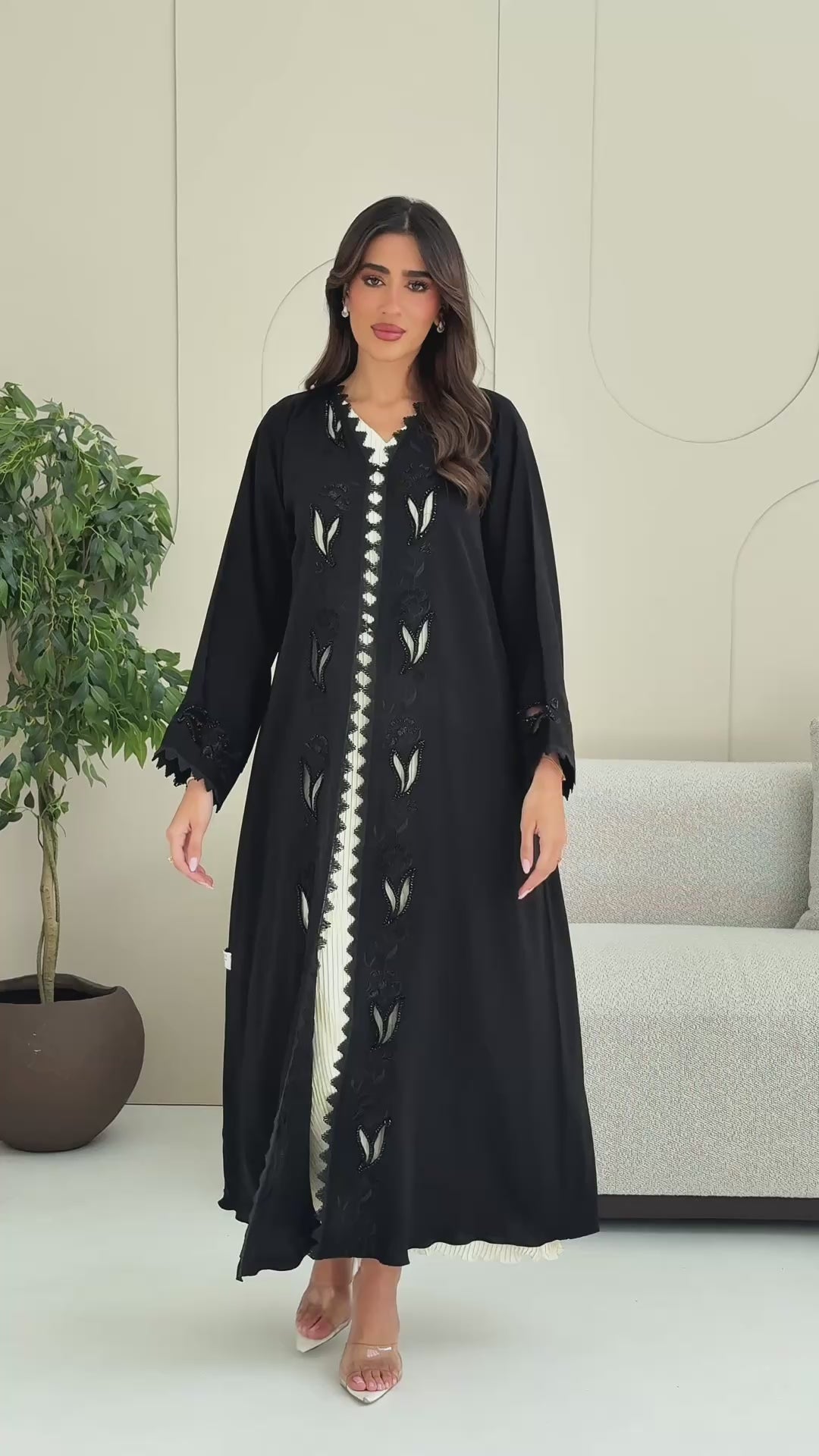 R248 Lazar Flower Design Black Abaya for Summer Collection