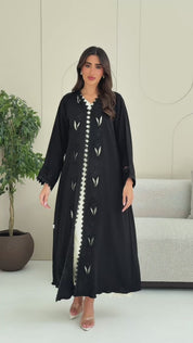 R248 Lazar Flower Design Black Abaya for Summer Collection