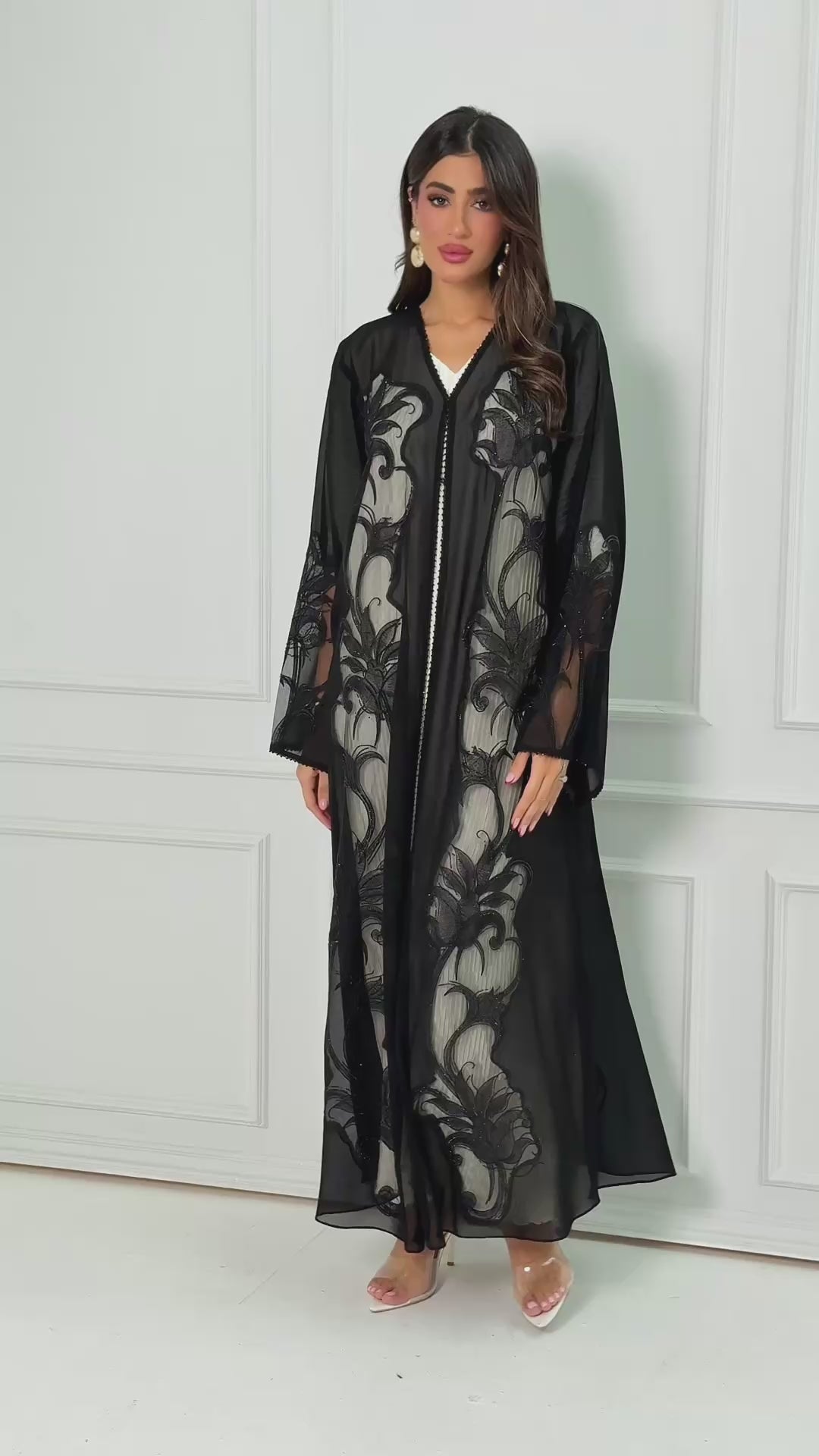 R171  Elegant Black summer wear  Abaya Set