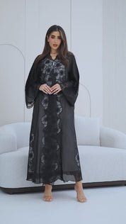 R285 | Elegant Abaya – Flower Embroidery Lace with Handmade Beads Work