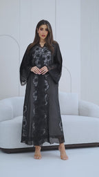 R285 | Elegant Abaya – Flower Embroidery Lace with Handmade Beads Work