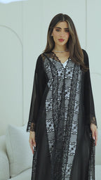R274 | Luxury Dantail Abaya – Stone & Lace Embellished
