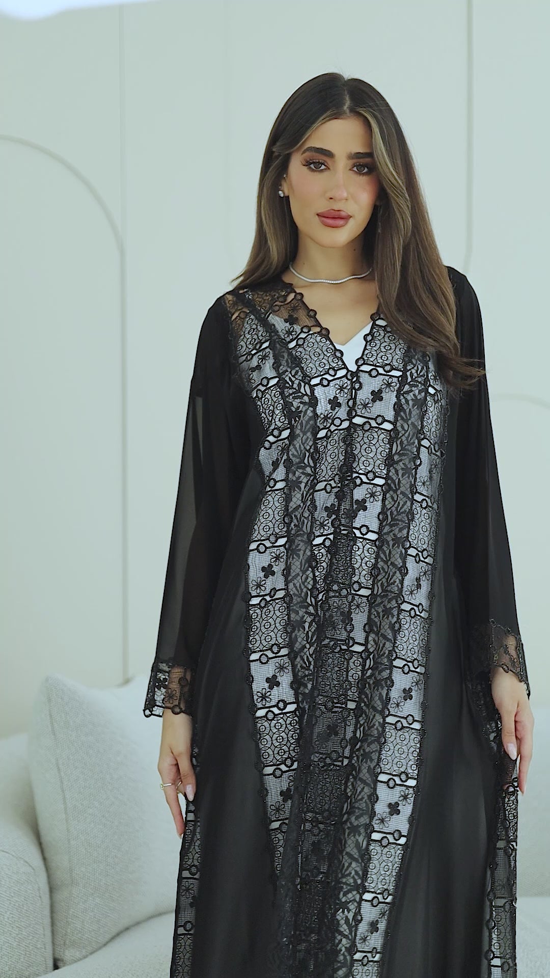 R274 | Luxury Dantail Abaya – Stone & Lace Embellished