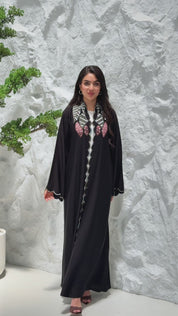 R308 Fashionable  summer Black Abaya colorful embroidery with Beads work